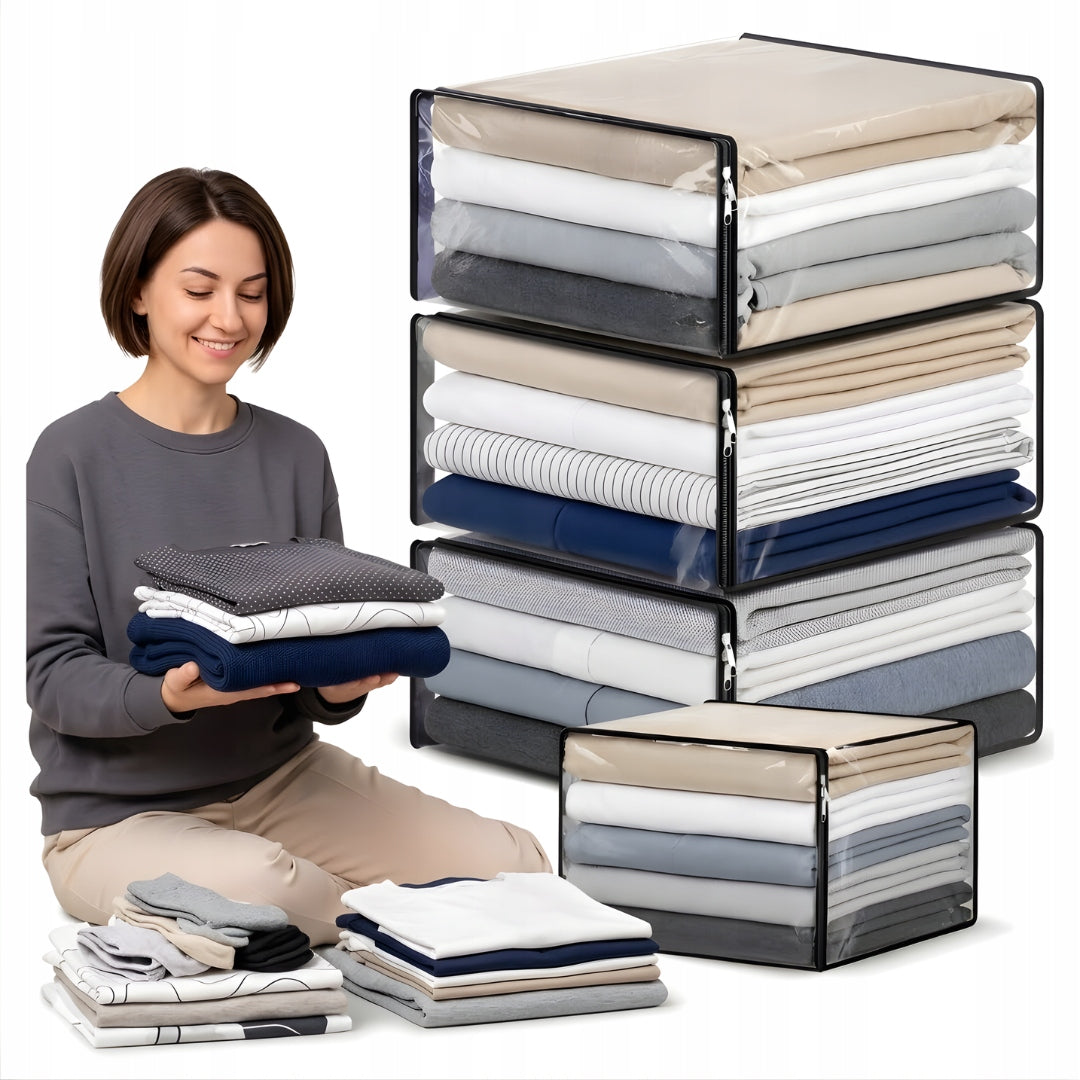 3x TRANSPARENT BEDDING CLOTHES STORAGE BAGS WITH ZIPPER ORGANIZER