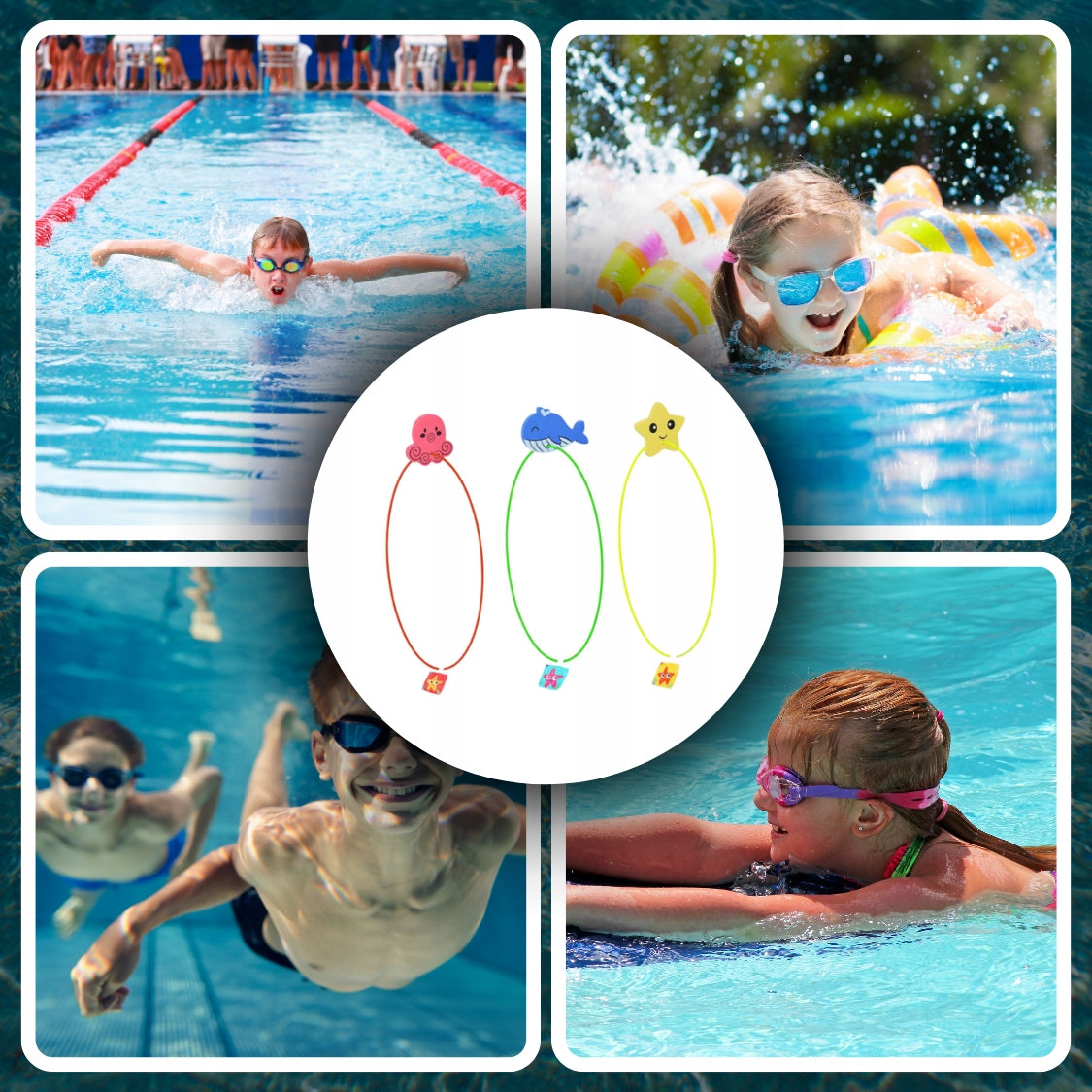 3x UNDERWATER WHEELS DIVING LEARNING RINGS FOR POOL SET FOR KIDS EAN (GTIN) 5906186325430