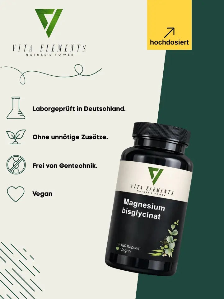 3x Vita Elements Magnesium Bisglycinate High Dose Non-GMO Capsules 180pcs Packaging status original
