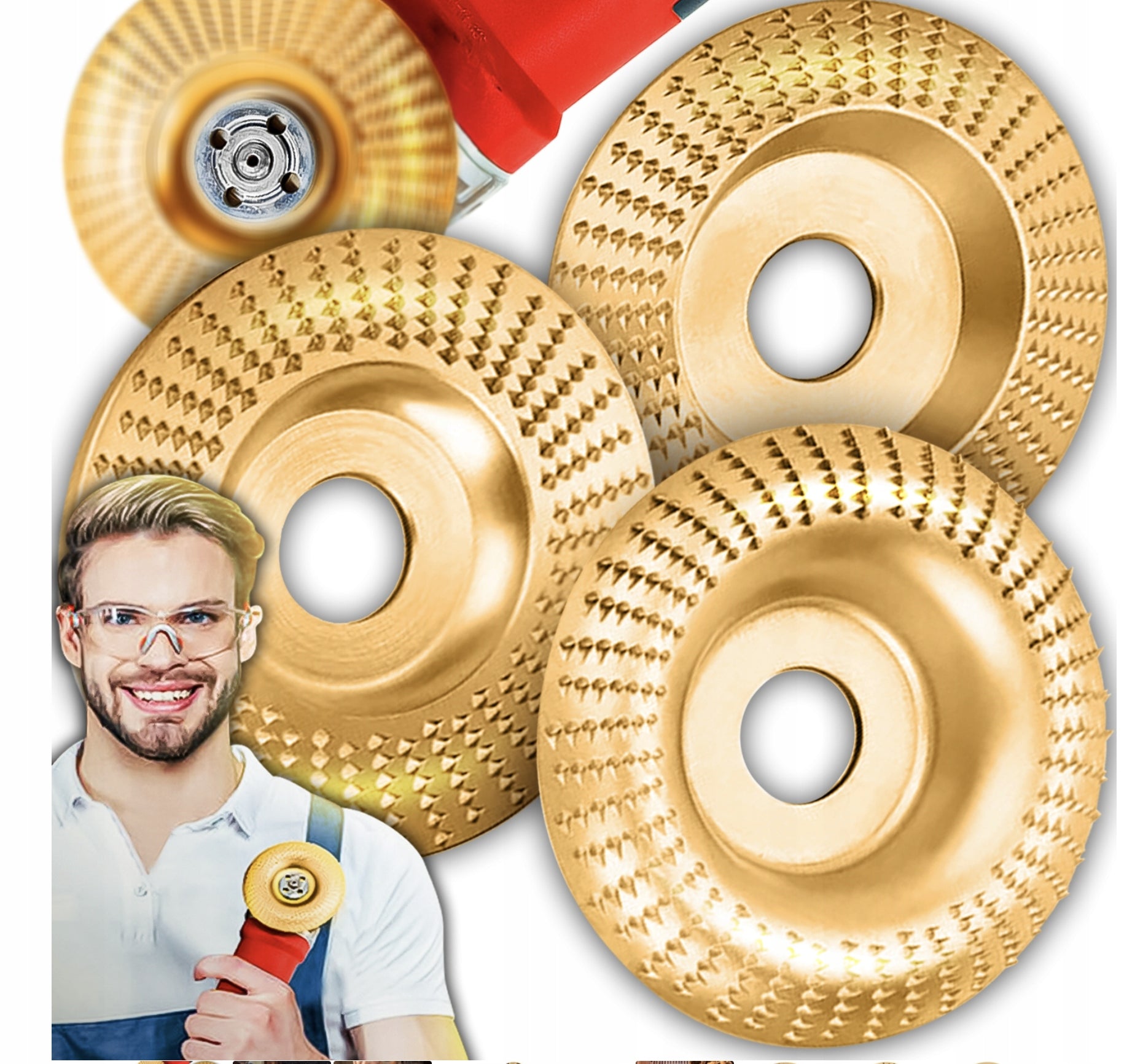 3x WOOD GRINDING DISC SAWMILL SET FLAT CONVEX CONCAVE 100mm
