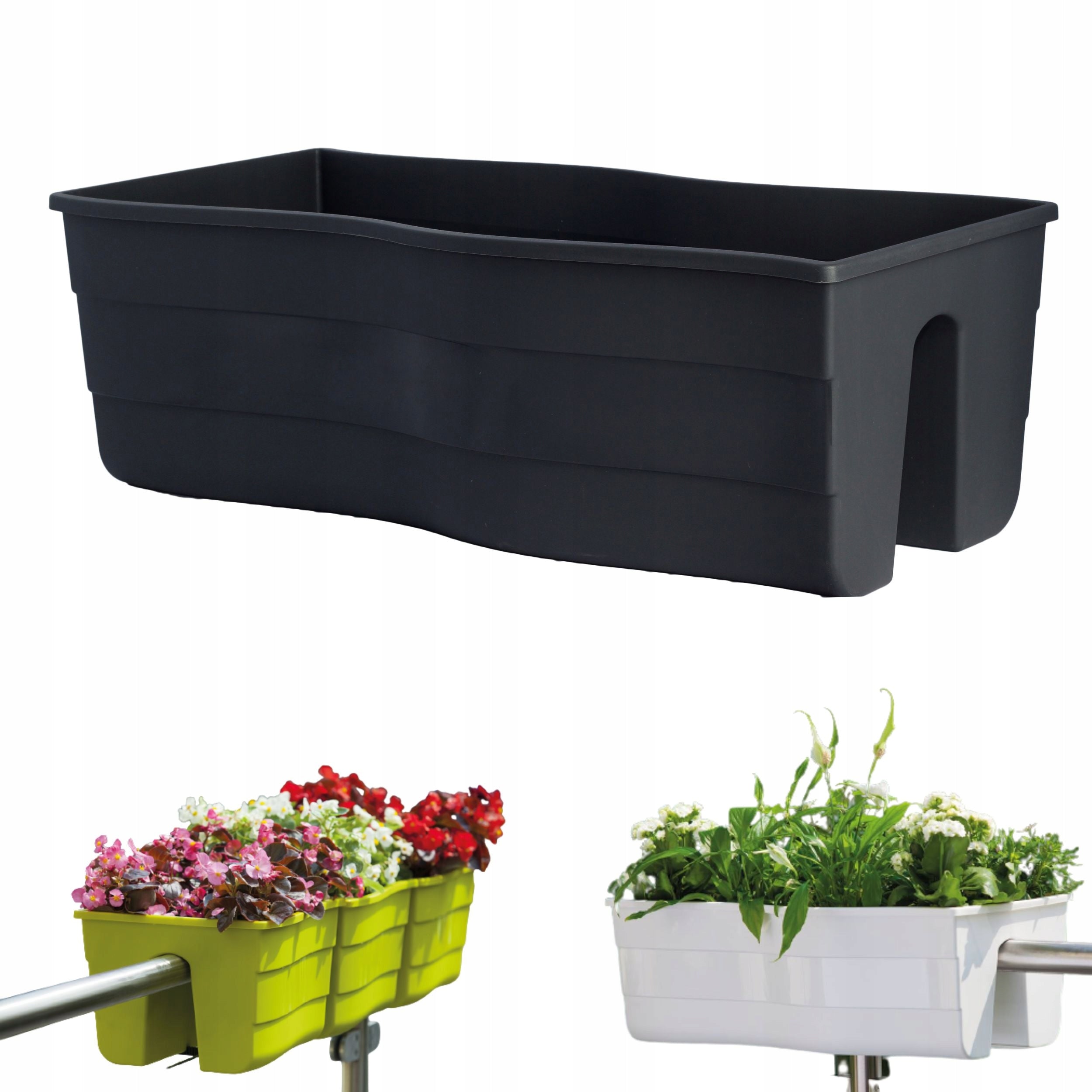 3x Wave 60 railing box, Balcony pot + expanded clay 5l Brand DIKEL