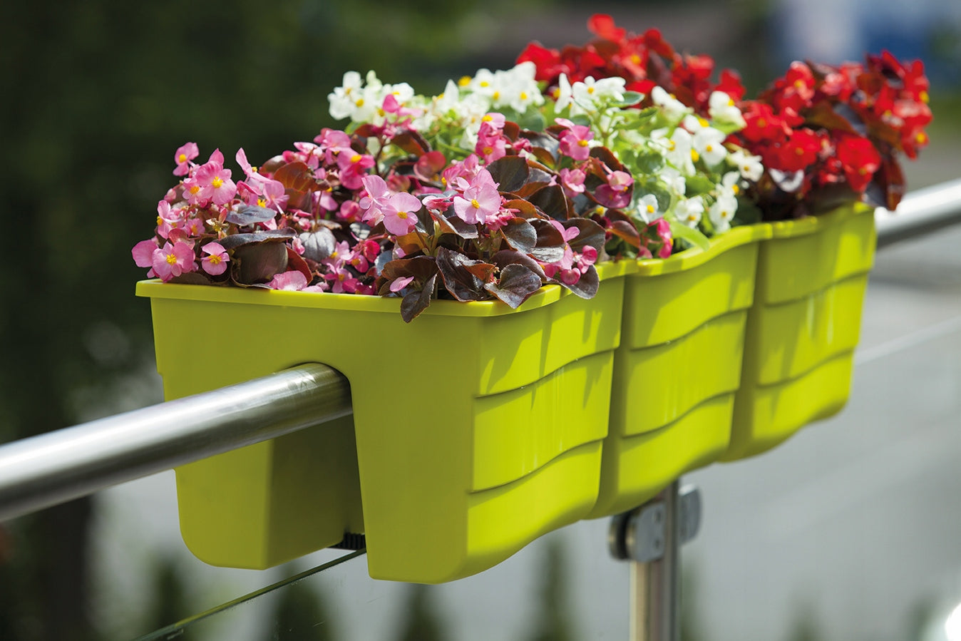 3x Wave 60 railing box, Balcony pot + expanded clay 5l Length 58.5 cm