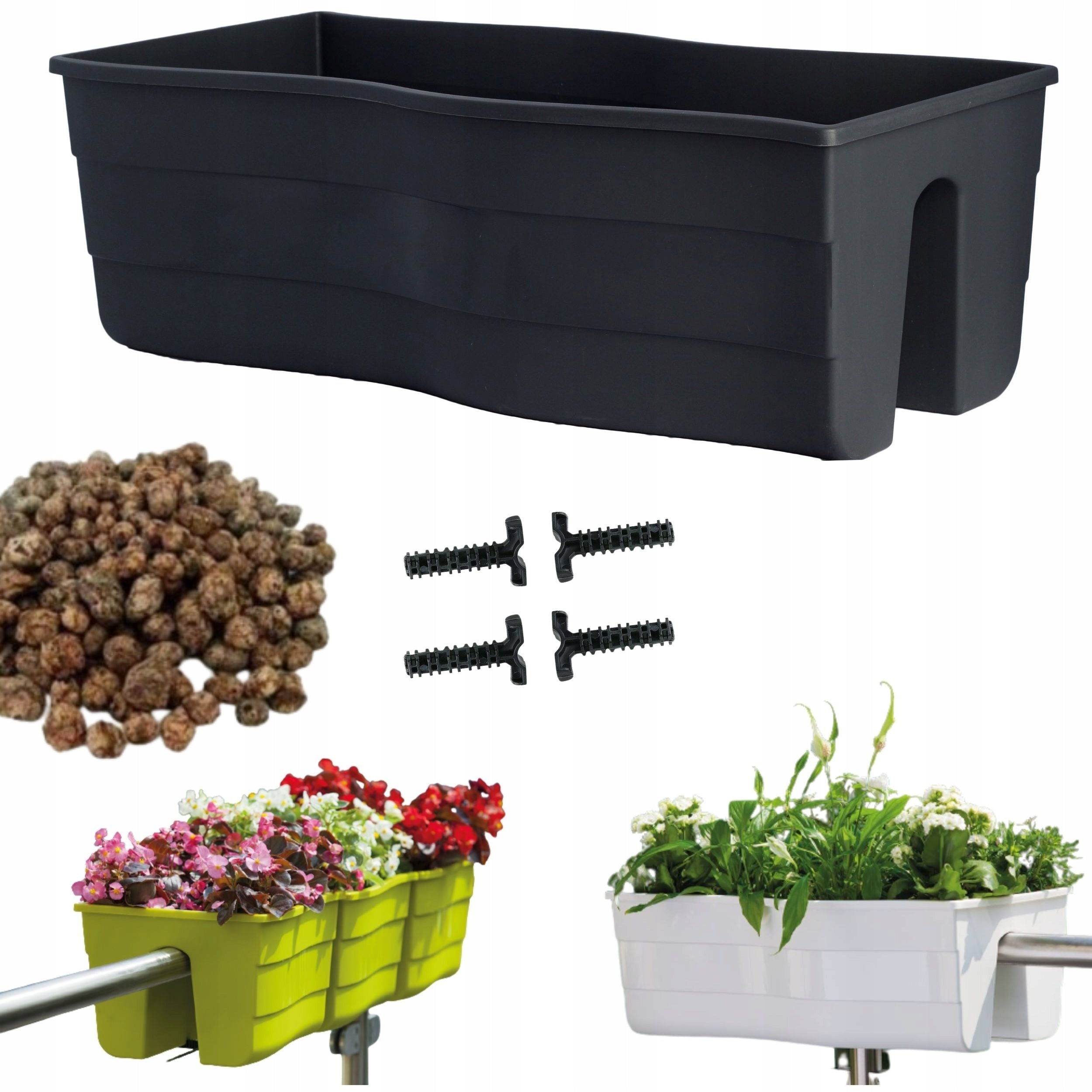 3x Wave 60 railing box, Balcony pot + expanded clay 5l Packaging status original