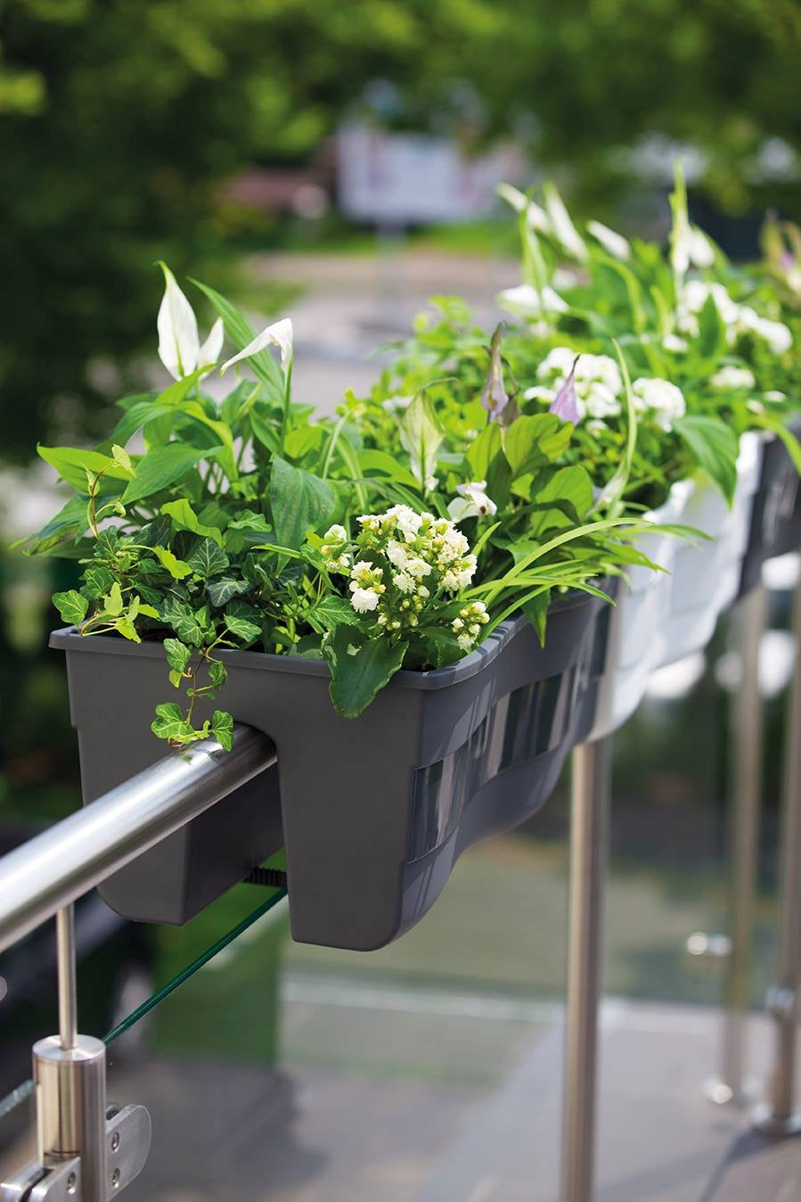 3x Wave 60 railing box, Balcony pot + expanded clay 5l Product height 20 cm