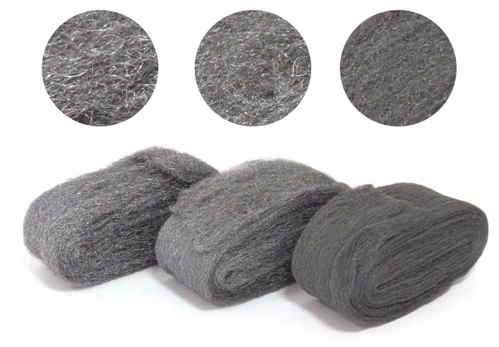 3x150 Steel Wool for Polishing Grinding Metals Fine Medium Thick