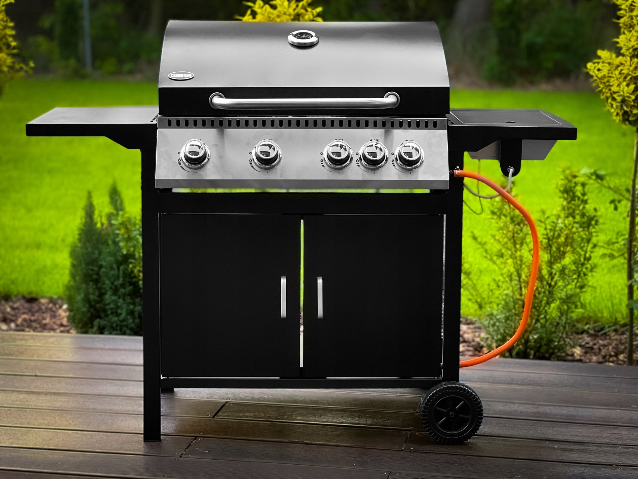 4+1 GARDEN GAS GRILL WITH COVER LARGE STAINLESS STEEL GRATE WHEELS COVER Grill width 129 cm