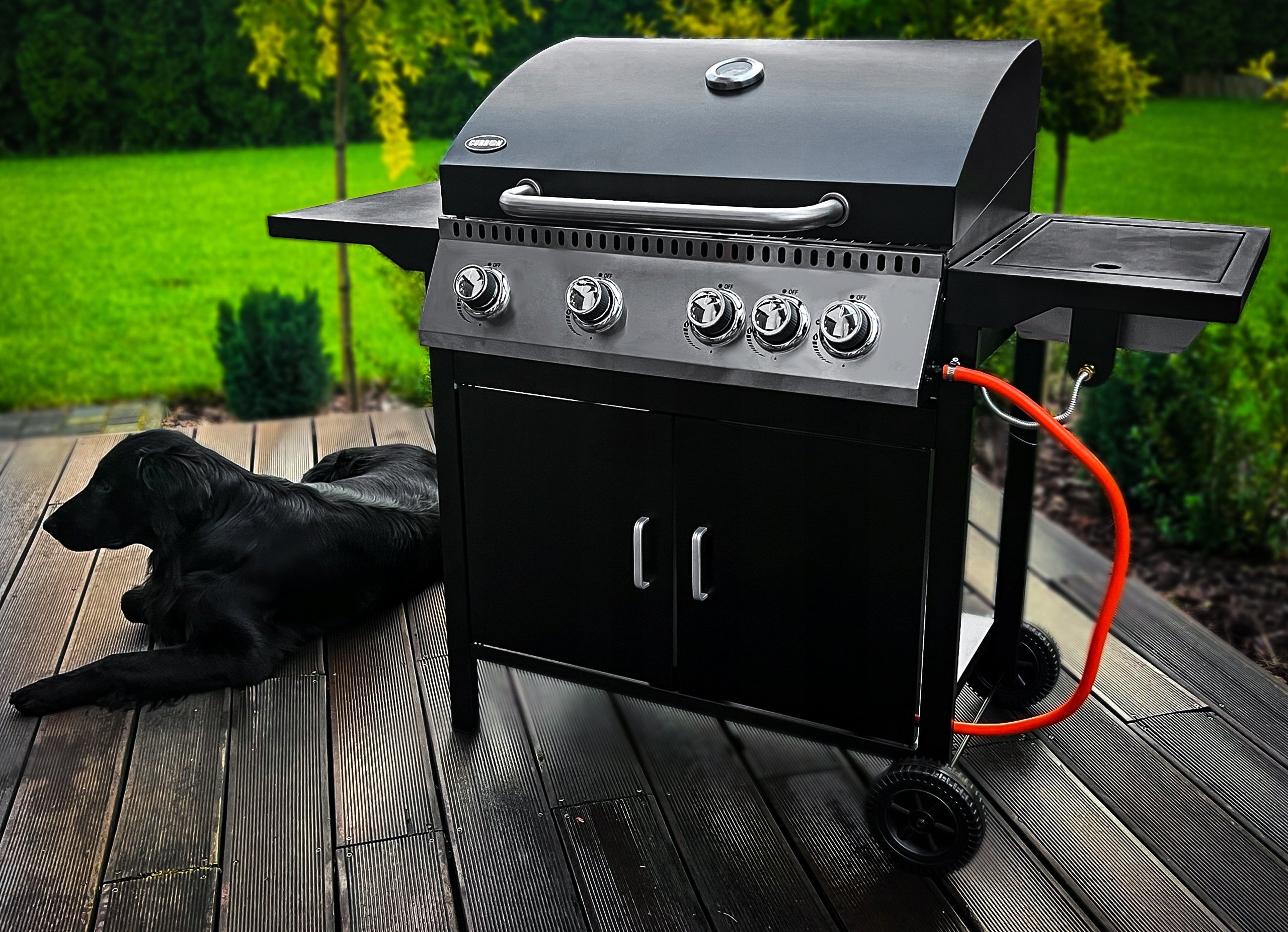4+1 GARDEN GAS GRILL WITH COVER LARGE STAINLESS STEEL GRATE WHEELS COVER Power 14.5 kW