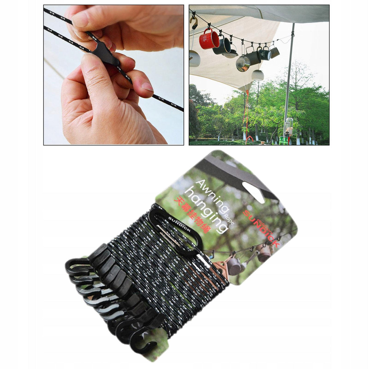 4.5m Awning Hanging Rope with Clips Hook Outdoor Hanging Rope for Black Manufacturer code 00866029545
