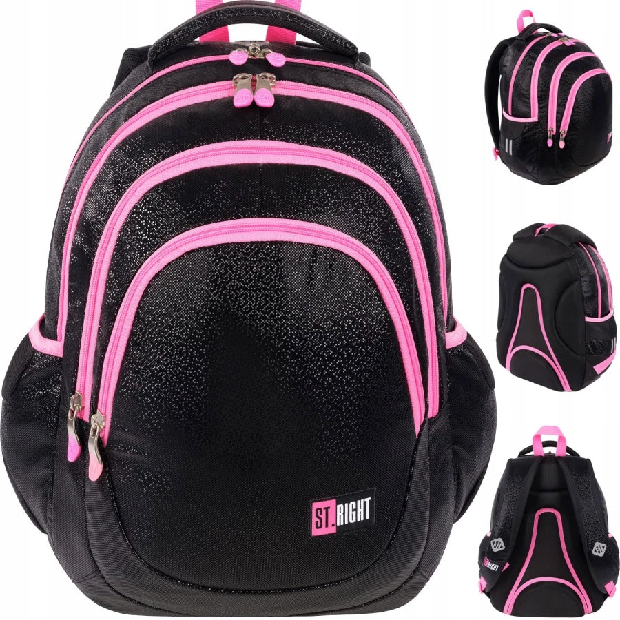 4-CHAMBER SCHOOL BACKPACK FOR GIRLS BLACK GLITTER SEQUINS MAYEWSKI