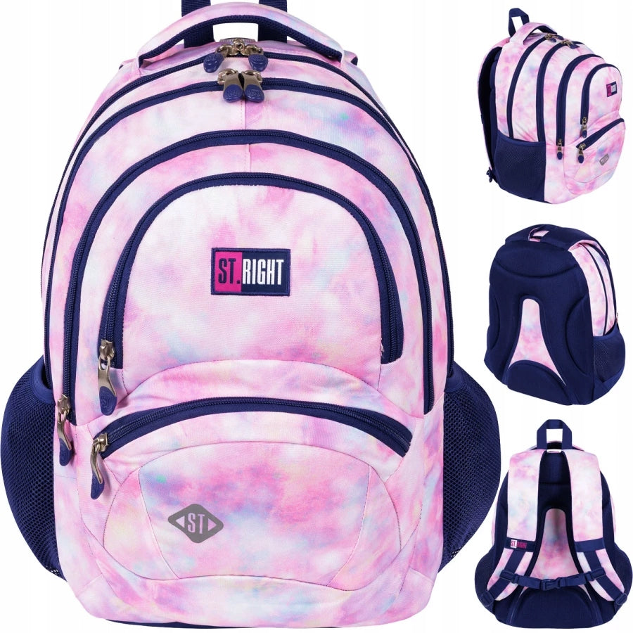 4-CHAMBER SCHOOL BACKPACK FOR GIRLS PINK COLORFUL ST.RIGHT