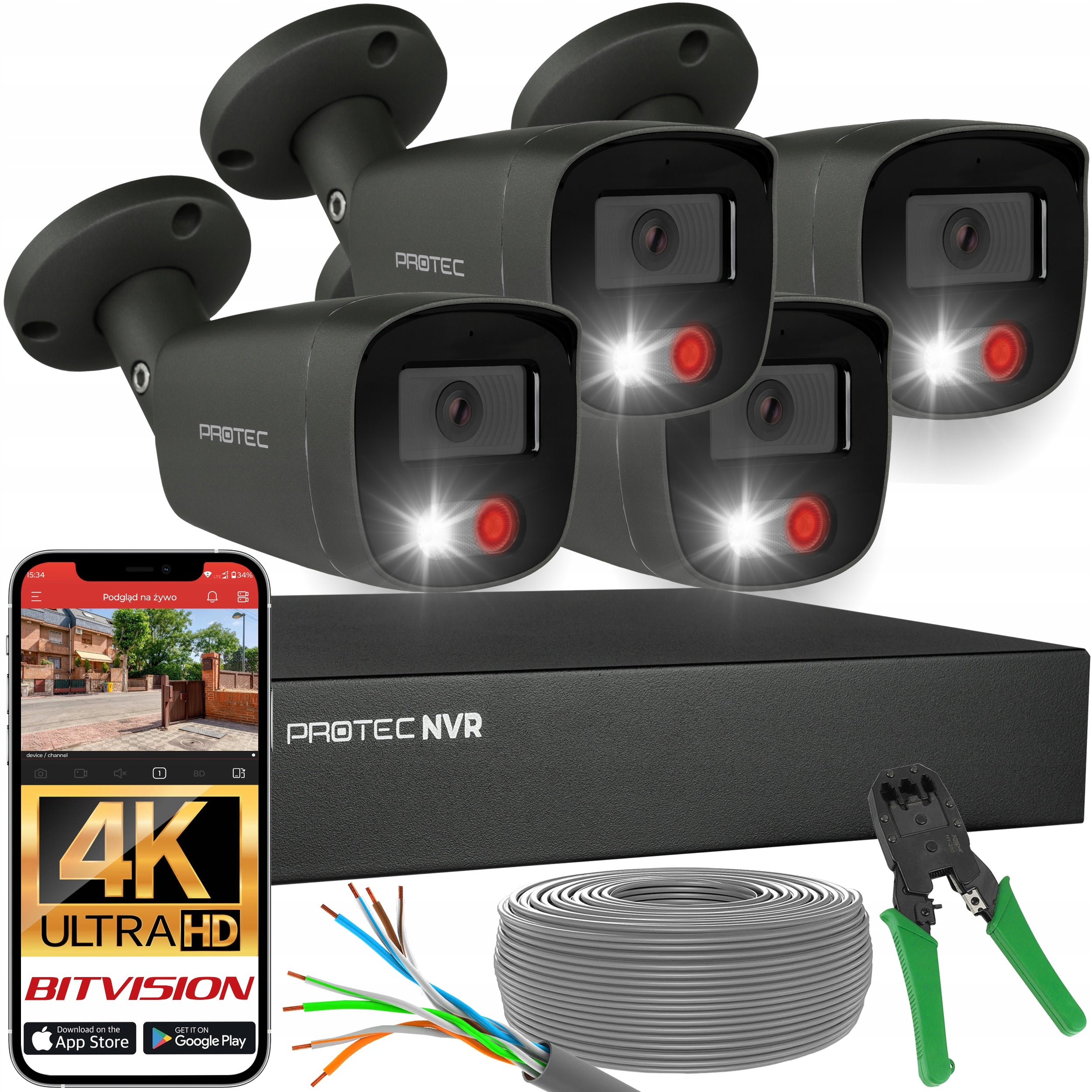 4 Camera 4K IP PoE Monitoring Kit External Graphite Microphones