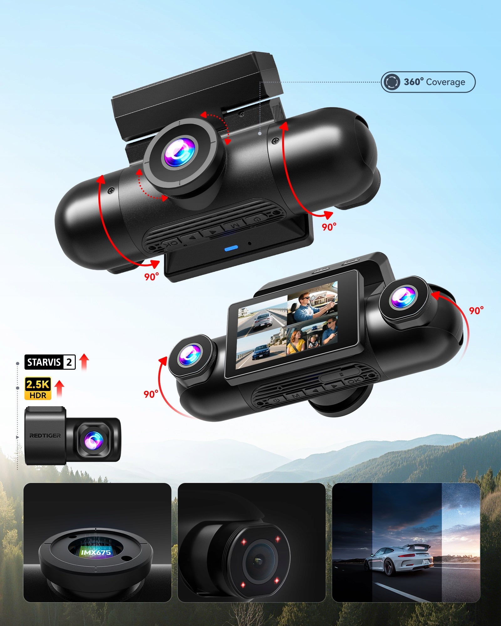 4-Channel Dash Cam 360° View REDTIGER VP40, STARVIS2, Night Vision,GPS Manufacturer code RT-VP40