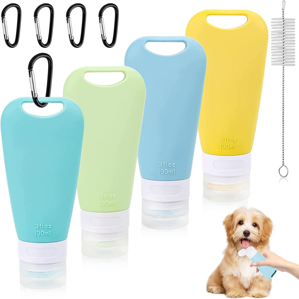 4 DOG FOOD TUBES WITH CARABINER AND BRUSH