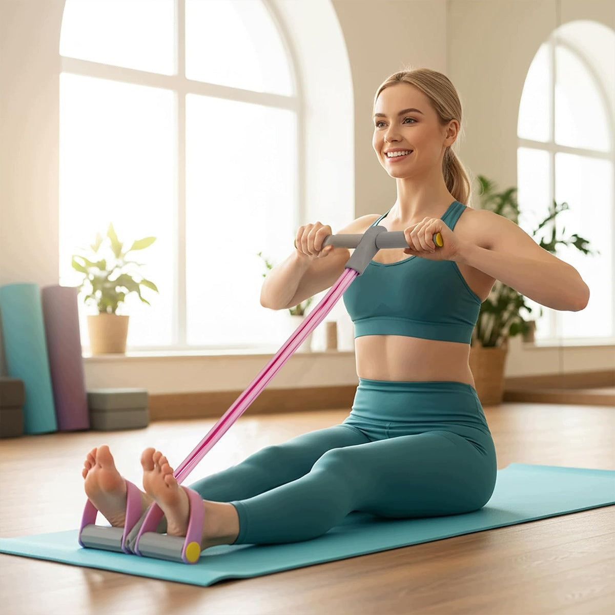 4 FLEXIBLE CRUNCH TUBES WITH PEDAL ABDOMINAL TRAINING Brand no brand