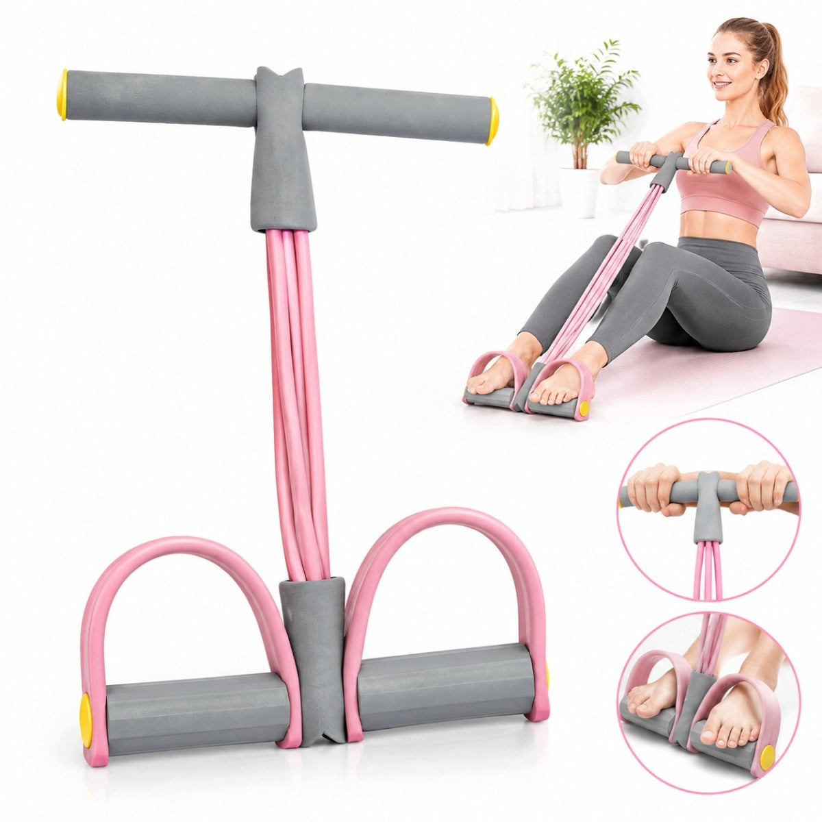 4 FLEXIBLE RESISTANCE TUBES WITH CRUNCH PEDAL PINK HOUSE