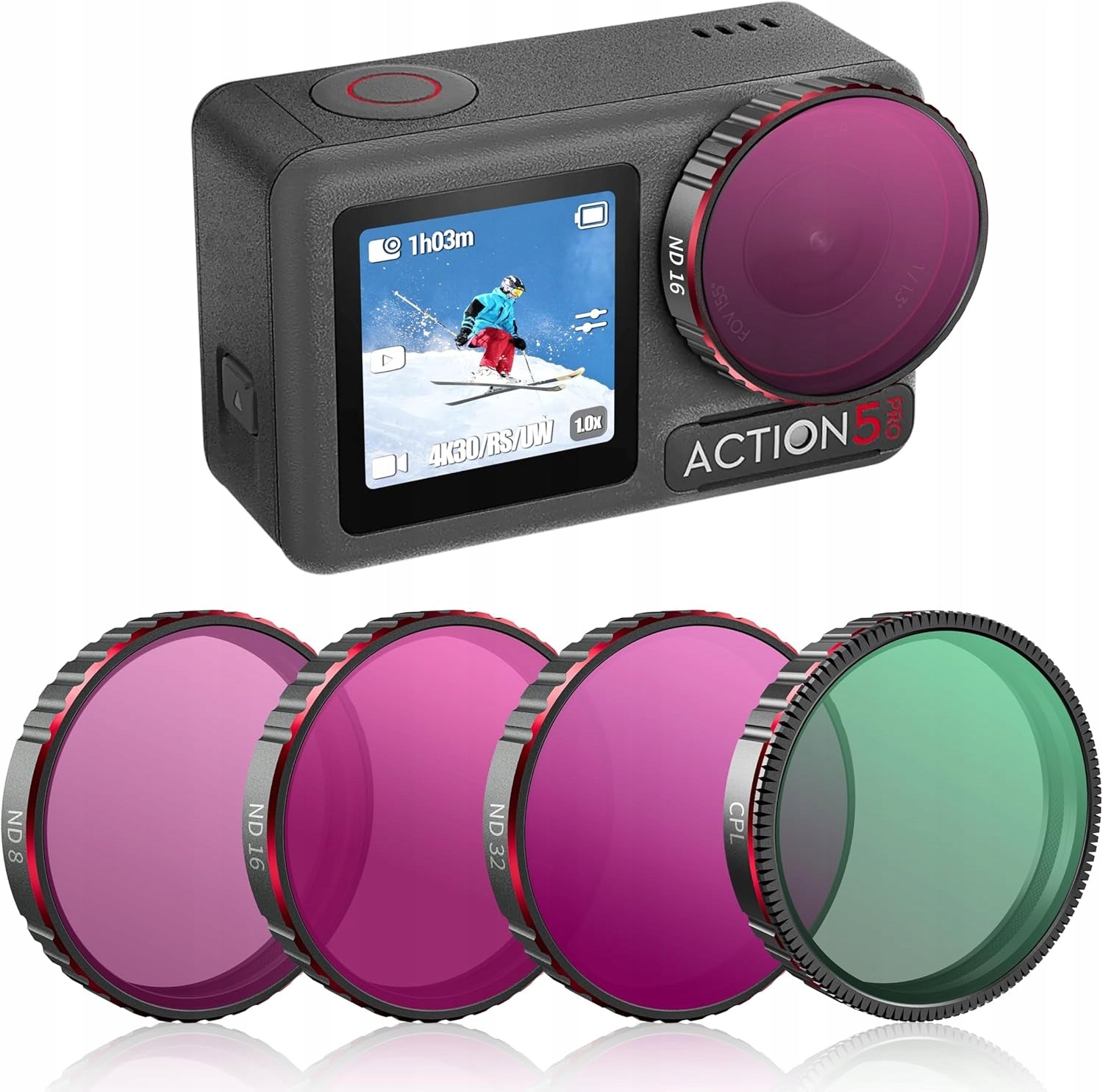 4 PACK MAGNETIC FILTER SET FOR DJI OSMO ACTION 5 PRO ( ND8,ND16,ND32,CPL )