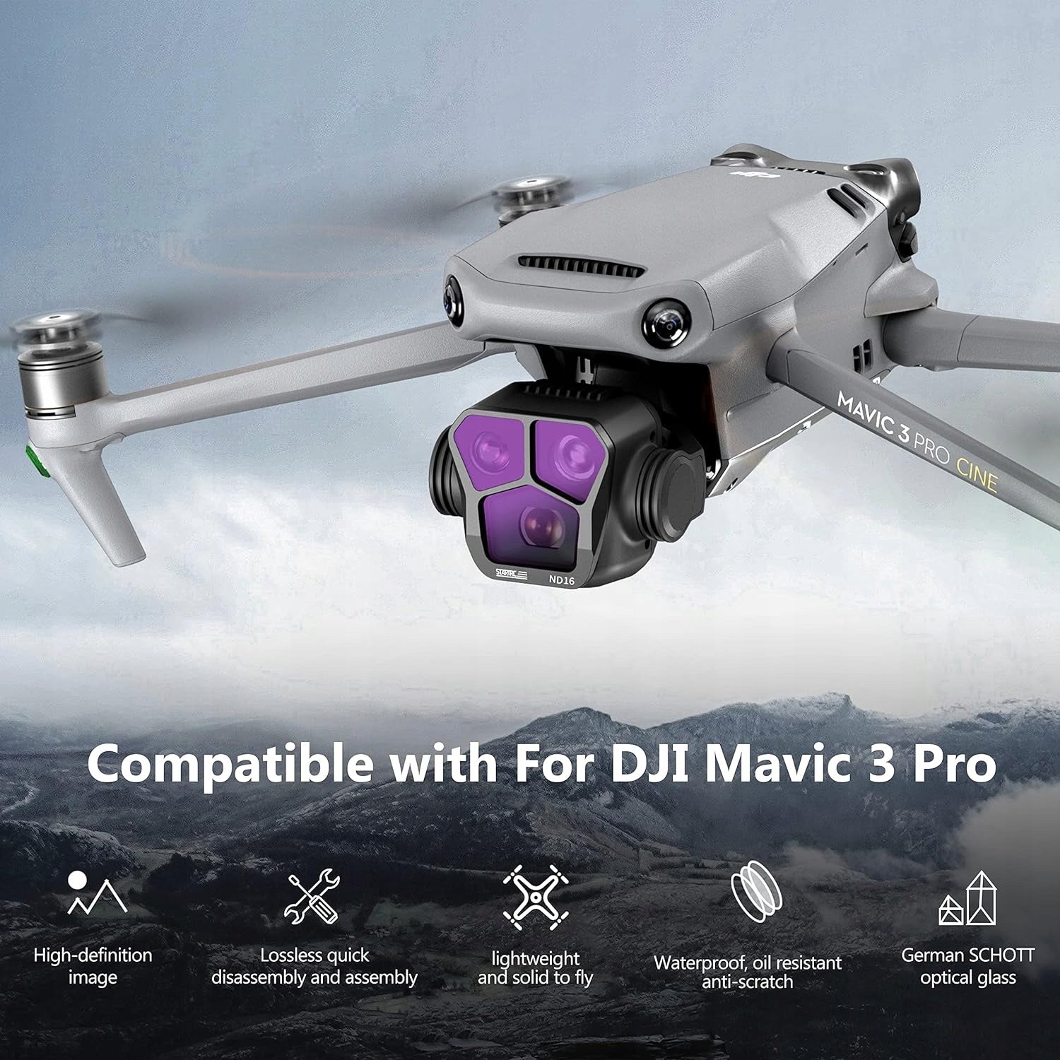 4 PACK ND FILTERS SET FOR DJI MAVIC 3 PRO ACCESSORIES ND8/ND16/ND32/ND64 Batteries included no