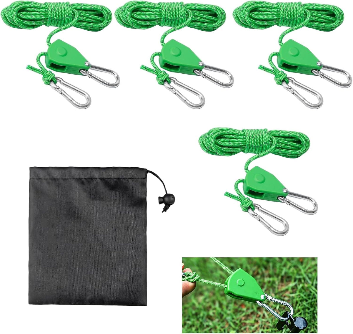 4-PACK PARACORD ROPES FOR TENT 4M REFLECTORS ADJUSTABLE RATCHET