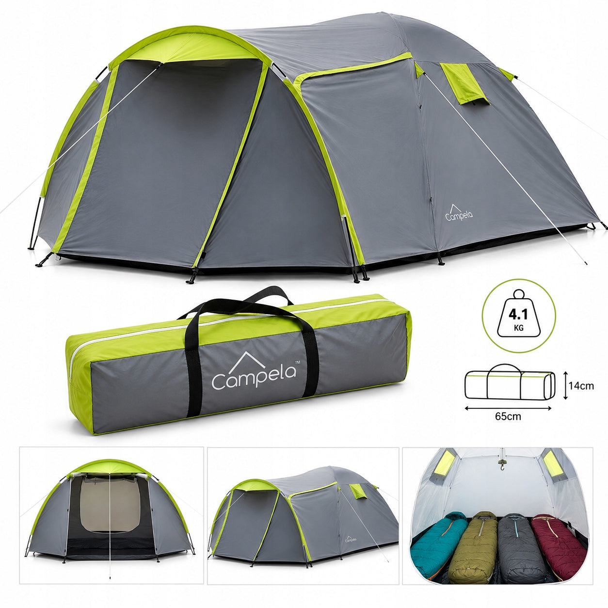 4 PERSON FAMILY TOURIST TENT WATERPROOF WITH VESTIBULE IGLO XL