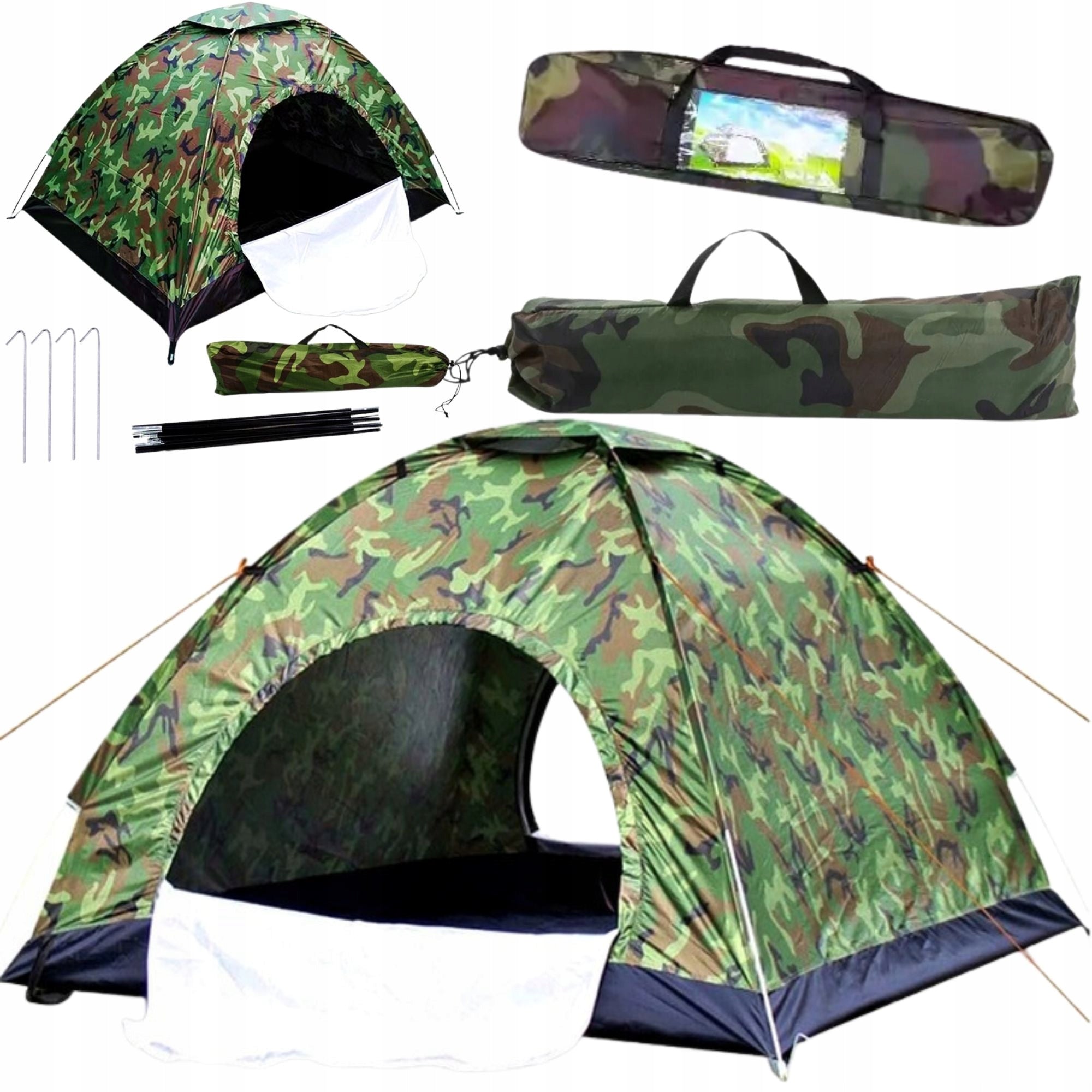 4 PERSON TENT WITH MOSQUITO NET CAMO TOURIST CAMPING WOOD RESISTANT