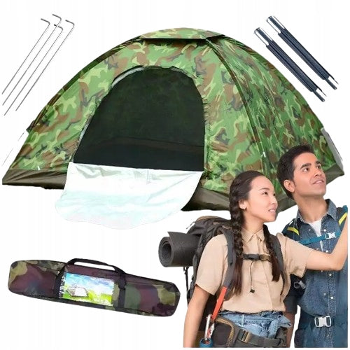 4 PERSON TENT WITH MOSQUITO NET CAMO TOURIST CAMPING WOOD RESISTANT