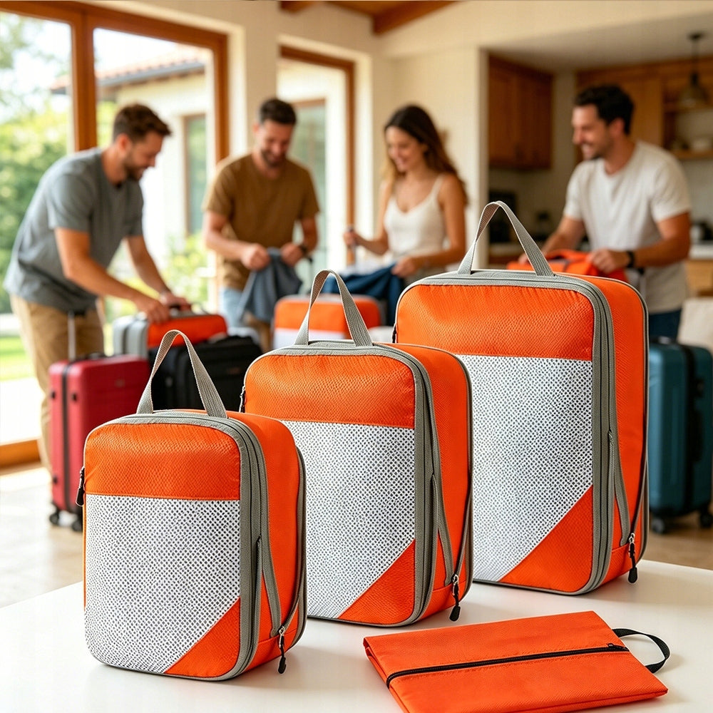 4-PIECE BAG SET – MADE OF THICKENED FABRIC FOR TRAVEL ORANGE Product weight with unit packaging 0.4 kg