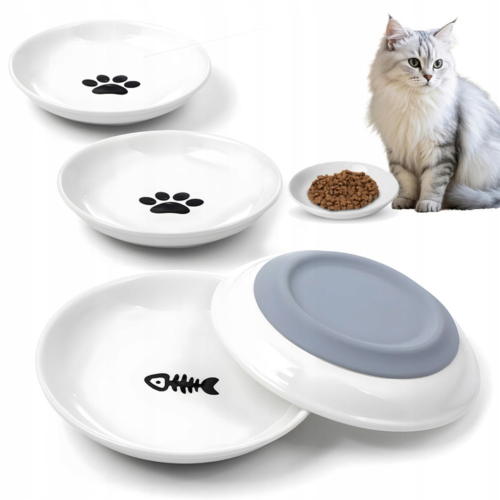 4 PIECES CAT BOWL CERAMIC FLAT LOW WATER BOWL FOOD