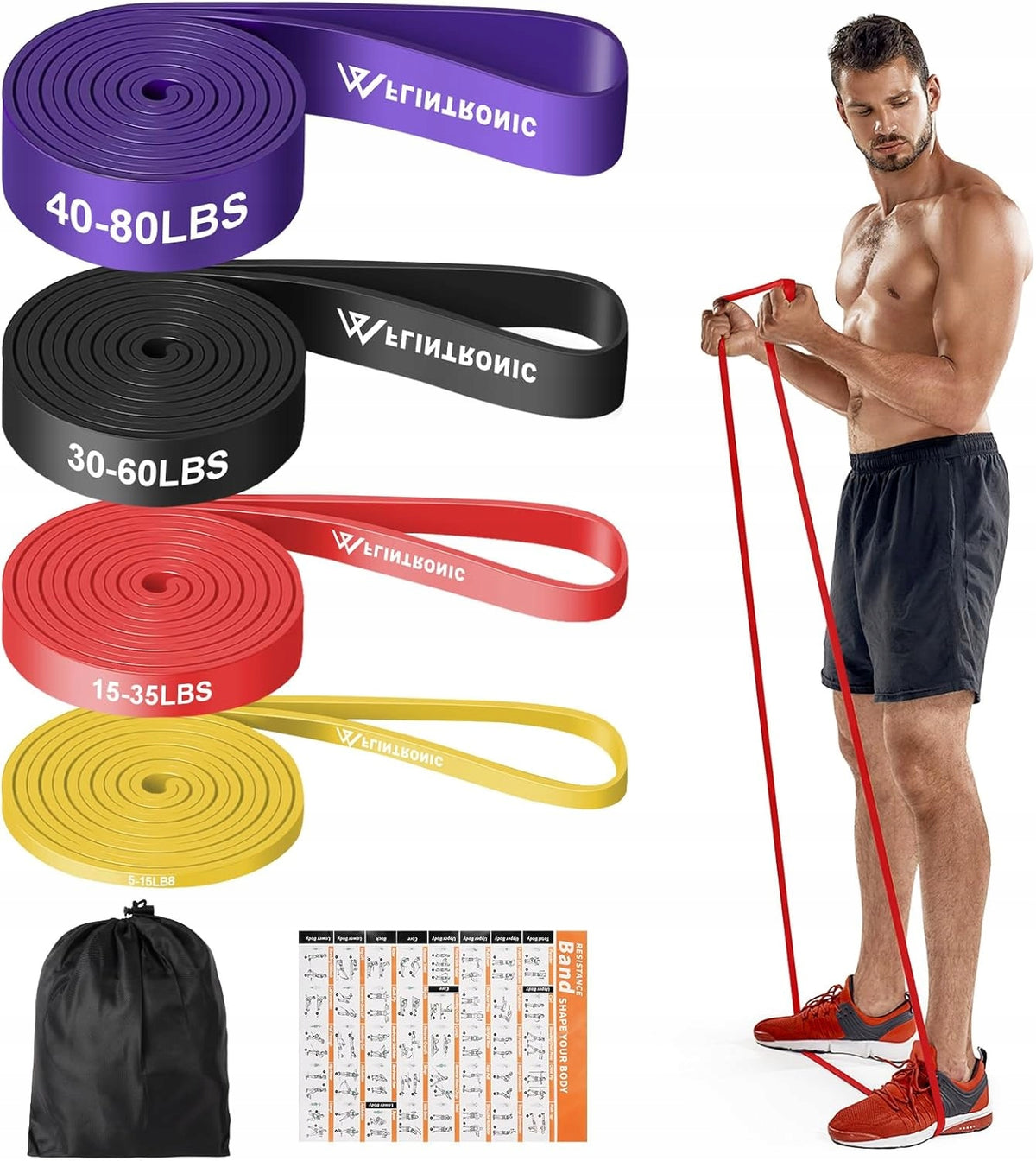 4 PIECES ELASTIC BODYBUILDING TAPE | RESISTANCE RUBBERS, YOGA, PILATES DIPS