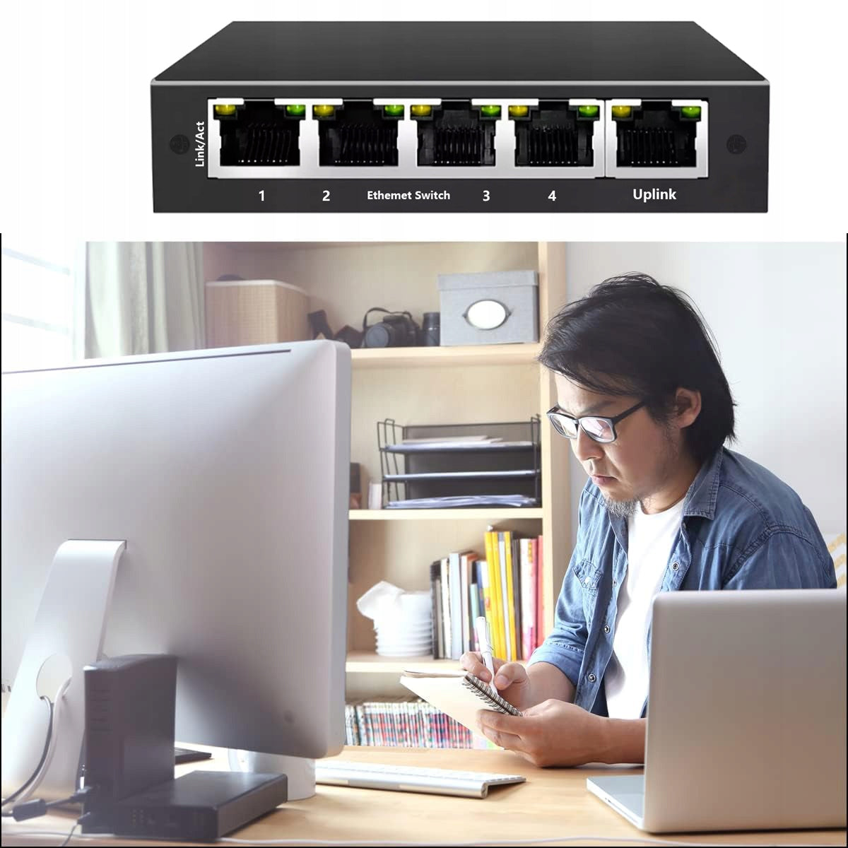 4-PORT GIGABIT ETHERNET SWITCH, PLUG & PLAY ETHERNET SPLITTER Packaging status original