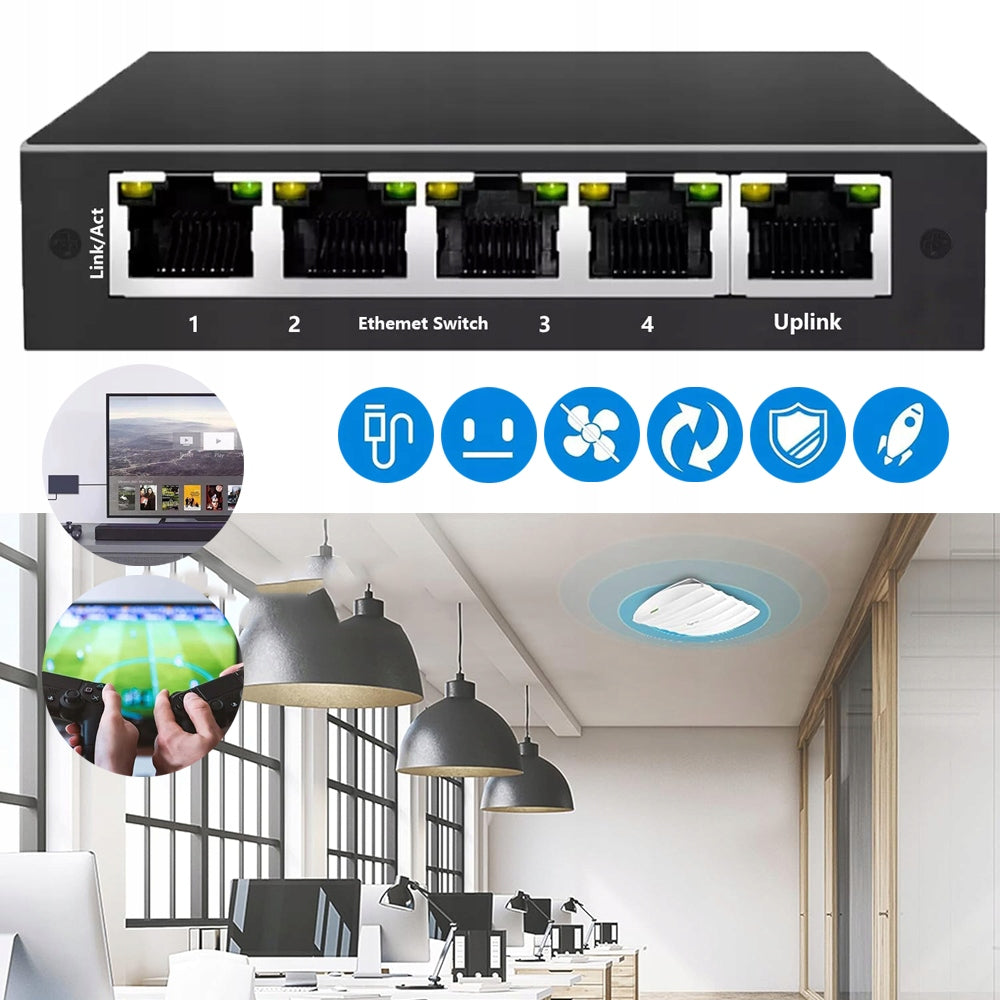 4-PORT GIGABIT ETHERNET SWITCH, PLUG & PLAY ETHERNET SPLITTER