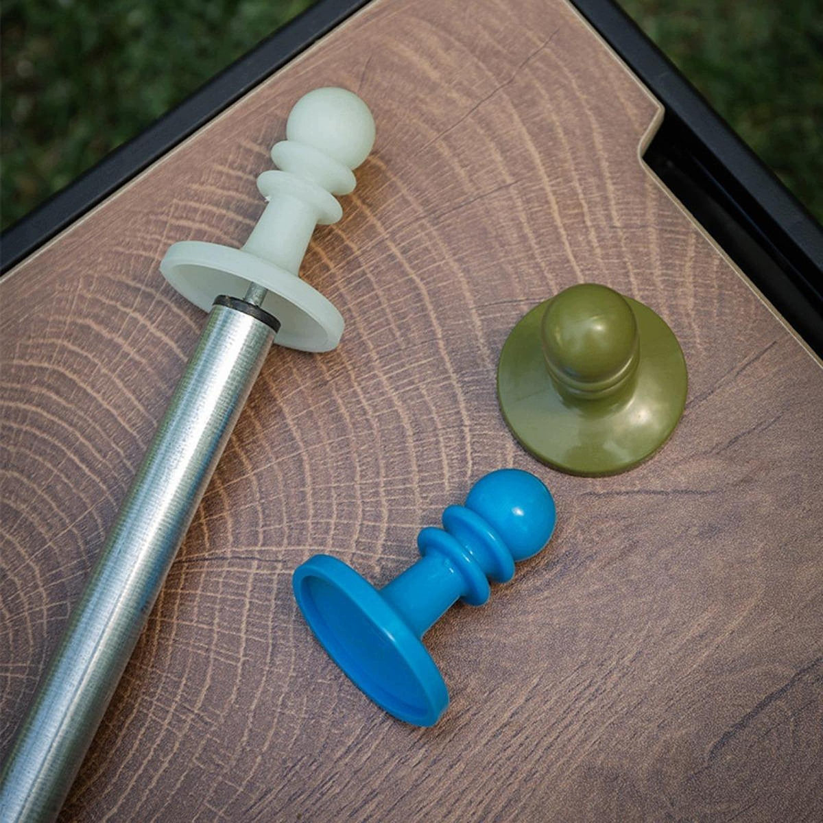 4 Pieces Camping Tarpaulin Pole, Lightning Protection Pole Tip Cap, Khaki Packaging status original