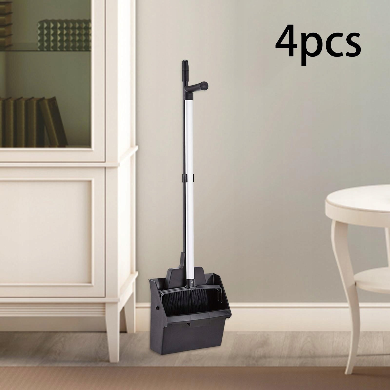 4 Pieces Standing Dustpan and Broom Household Cleaning Broom Set Long