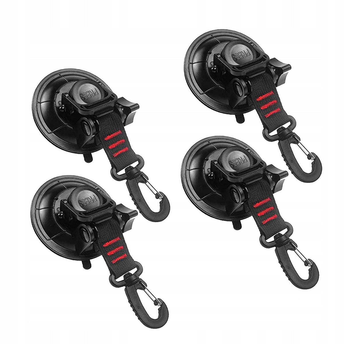 4 Pieces of Robust Suction Cups with Hooks, Improved Car Camping No Clips