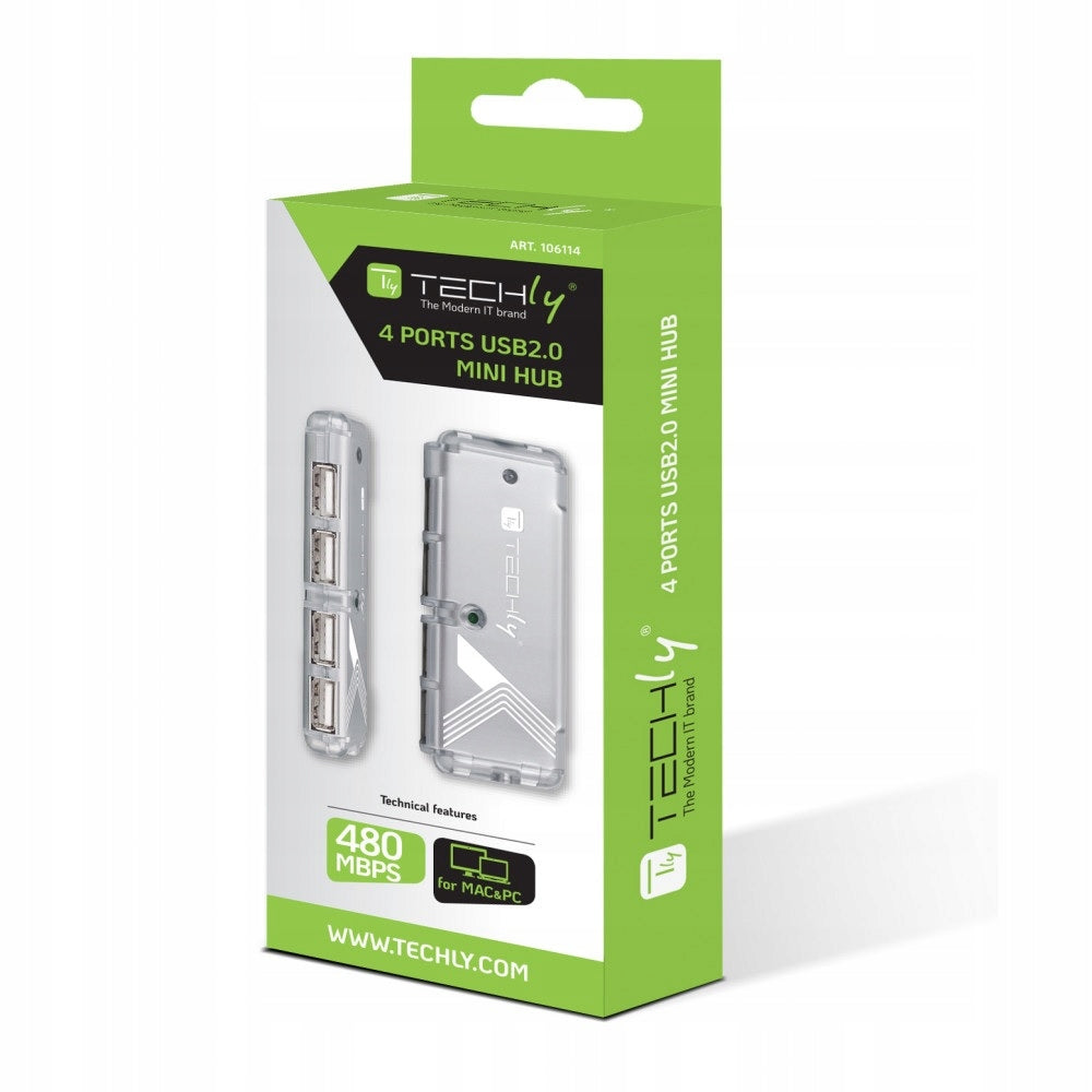 4-Port USB 2.0 HI-SPEED 4X USB-A HUB with 55 mm Cable Techly Manufacturer code IUSB2-HUB599TY