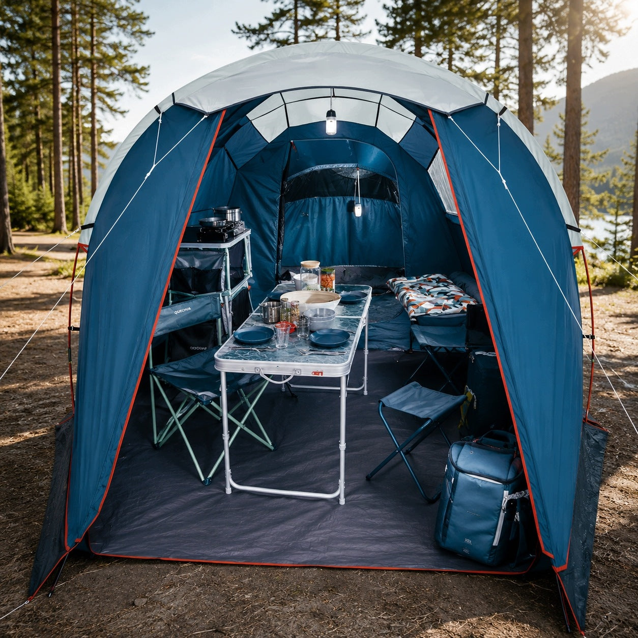 4 SEATER CAMPING TENT WITH VESTIBULE 5m² WATERPROOF FAMILY Packaging status original