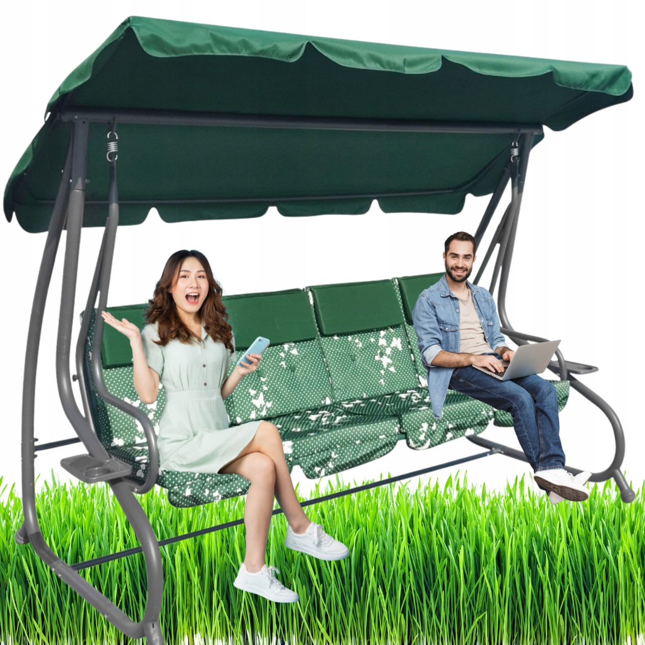4-SEATER GARDEN SWING WITH VISOR ADJUSTABLE BACKREST + XXL PILLOWS