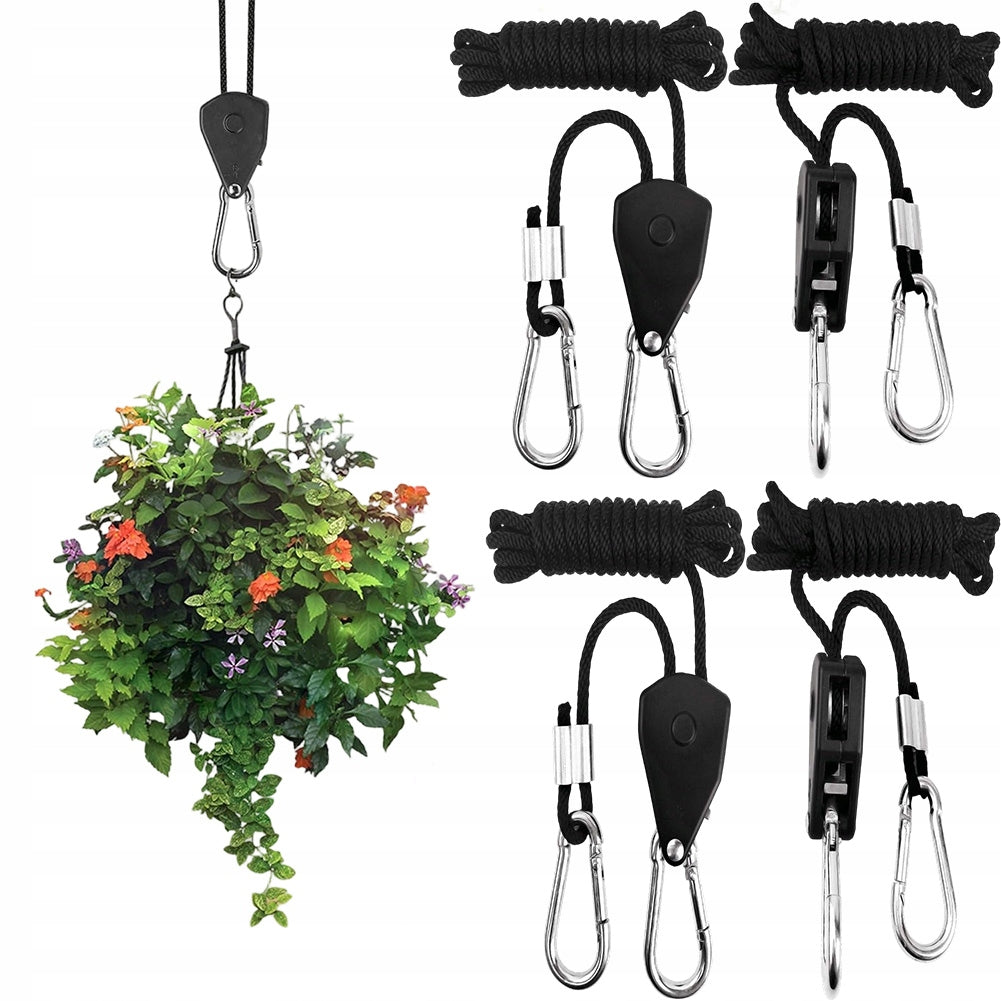4 SET OF RATCHET ROPES 2M DURABLE ADJUSTABLE ROPE HOOK FOR PLANTS