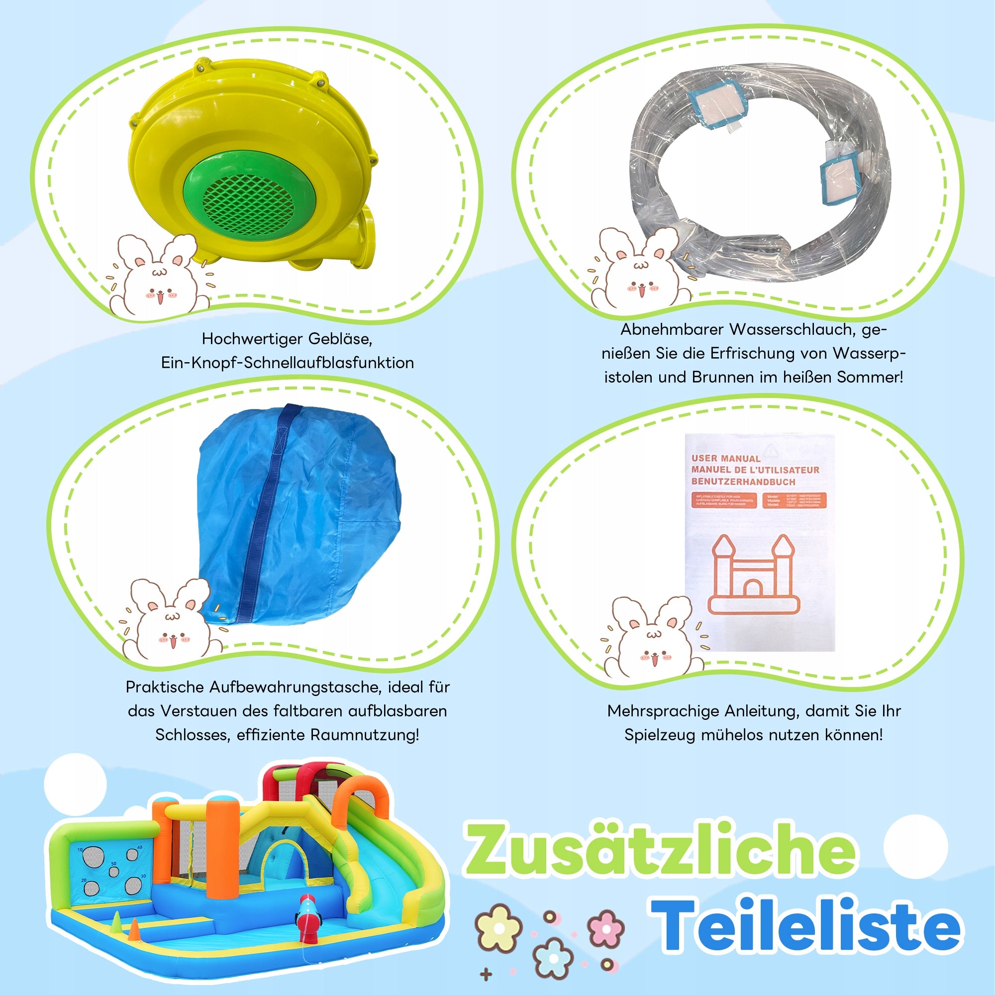 4-Season Bounce House, Water Park, Trampoline, 450W Blower Dominant material synthetic material