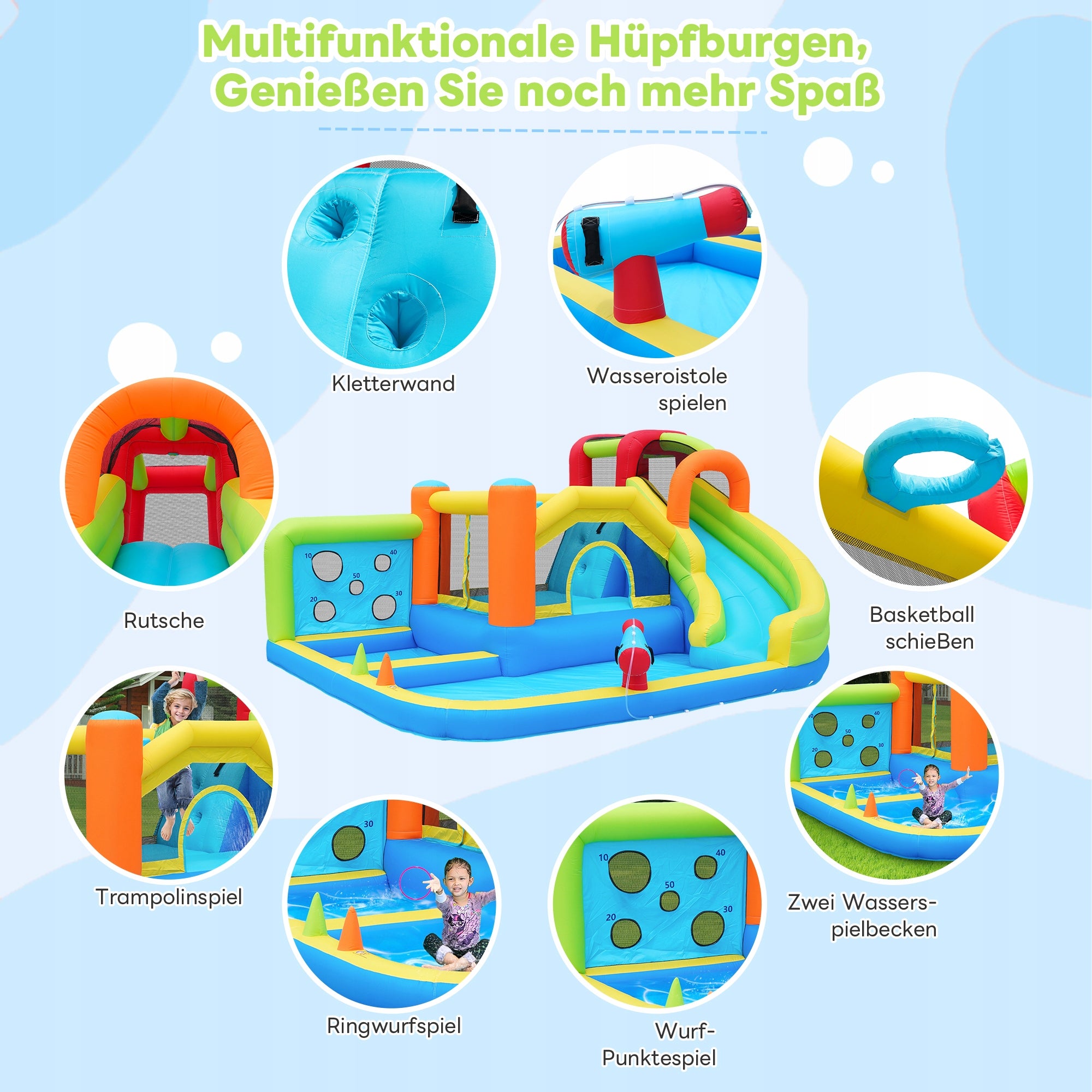 4-Season Bounce House, Water Park, Trampoline, 450W Blower Kind Inflatable