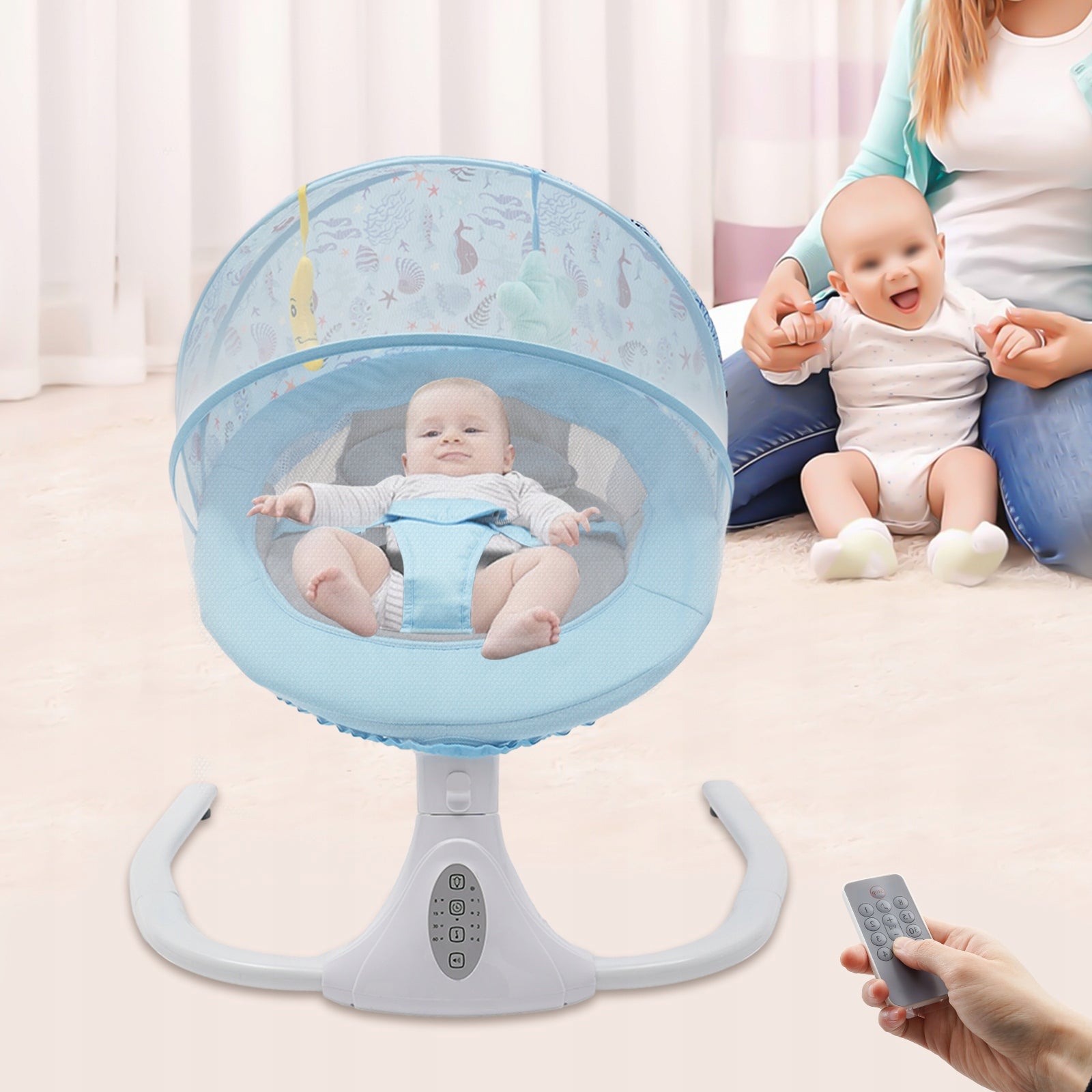 4-Speeds Electric Baby Rocking Chair 0-18 Months 18kg Bluetooth Remote Blue Manufacturer code FL0416010