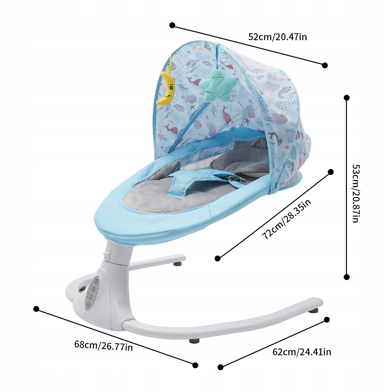 4-Speeds Electric Baby Rocking Chair 0-18 Months 18kg Bluetooth Remote Blue Packaging status original