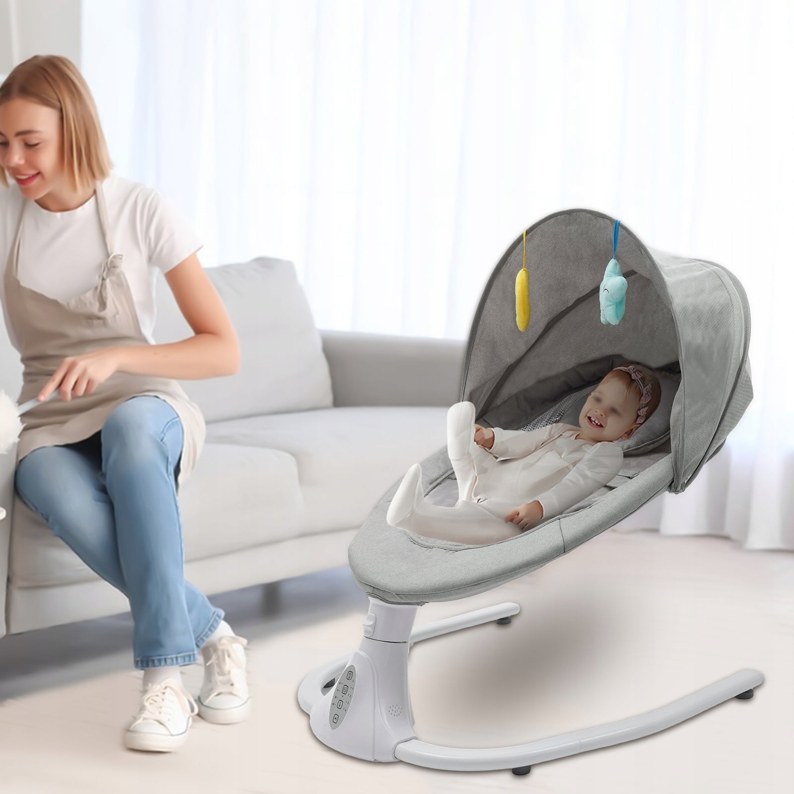 4-Speeds Electric Baby Rocking Chair 0-18 Months 18kg Bluetooth Remote Gray Manufacturer code FL041609
