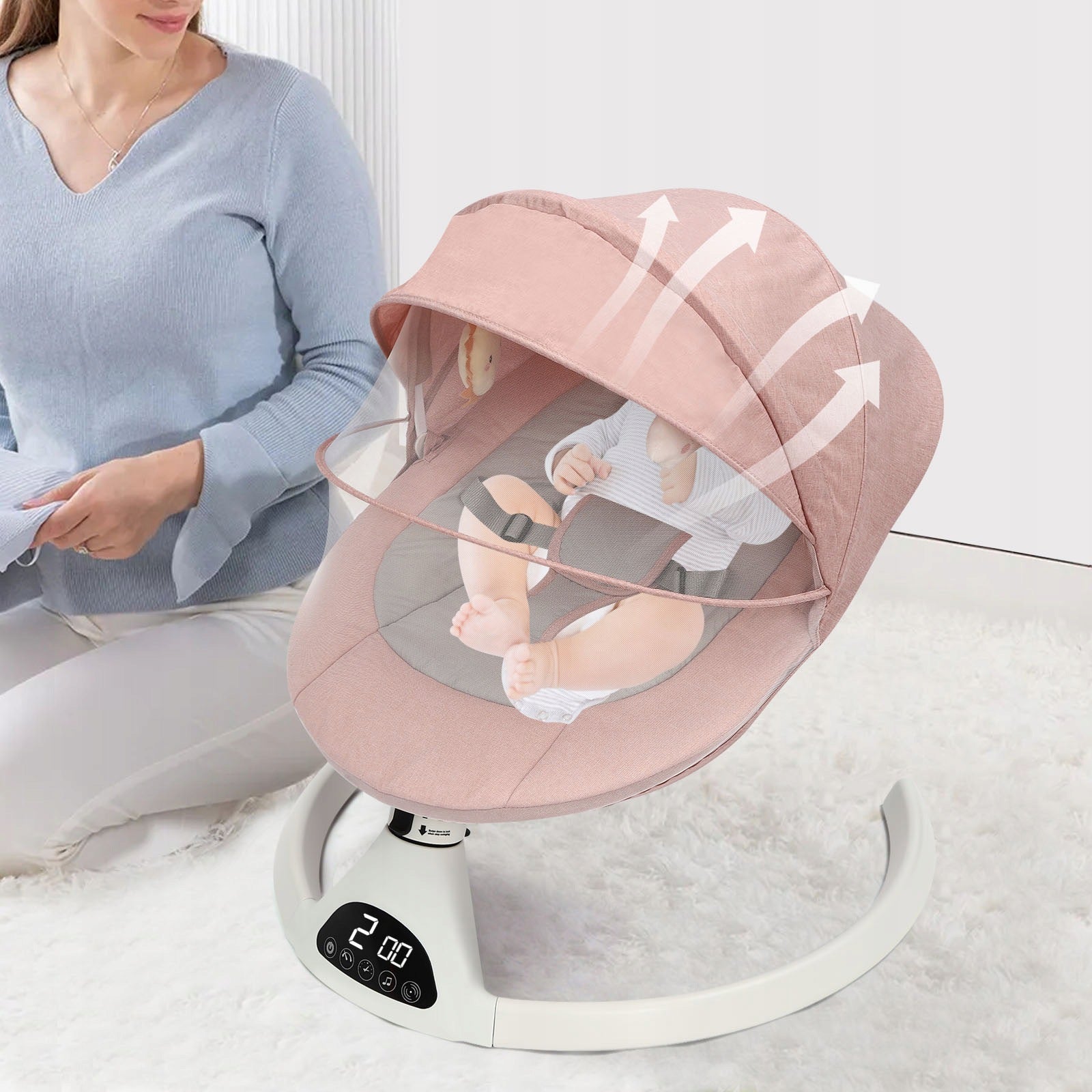 4-Speeds Electric Baby Rocking Chair 0-18 Months 18kg Bluetooth Remote Pink Manufacturer code FL0416011