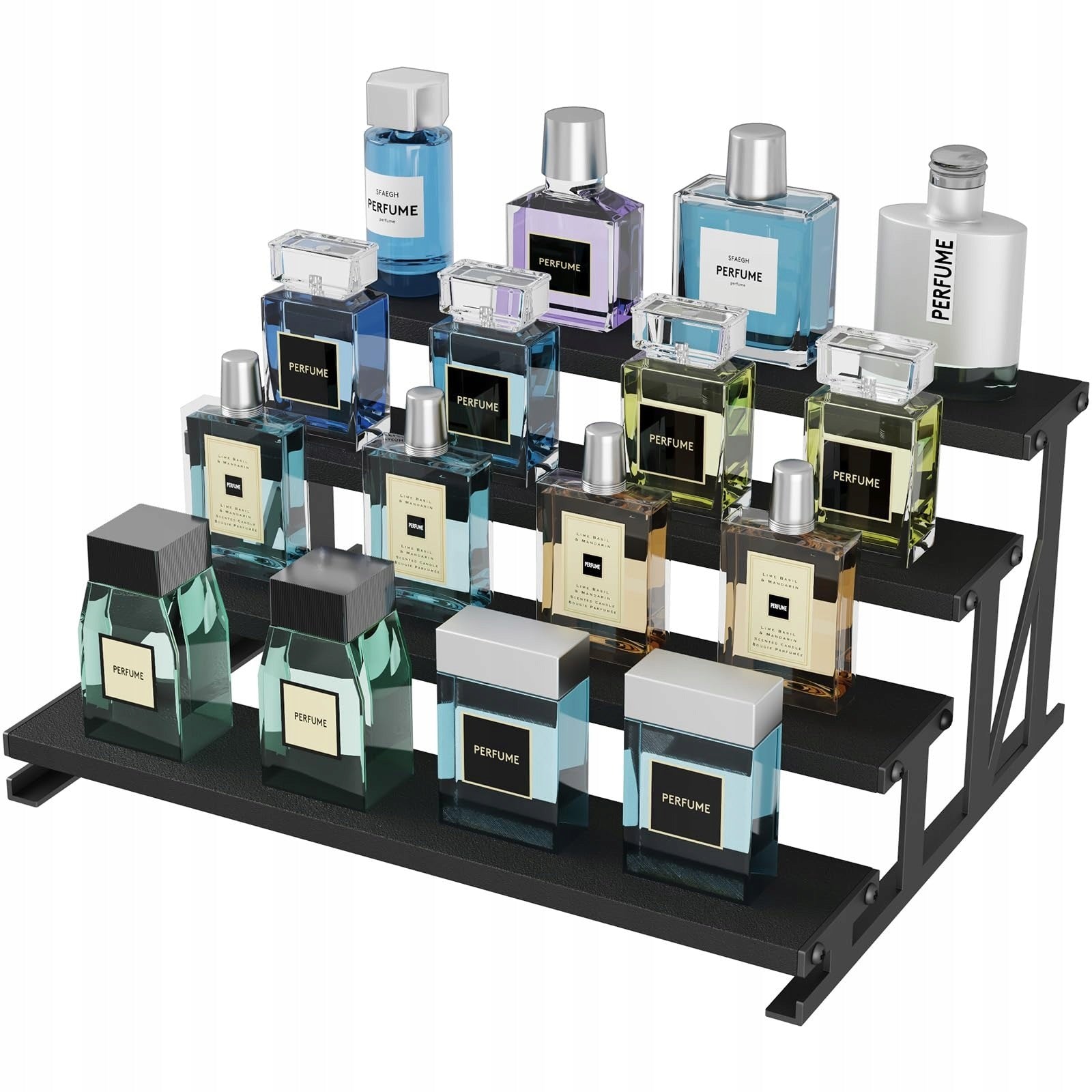 4-TIER WOODEN ELEVATING DISPLAY SHELF PERFUME RACK
