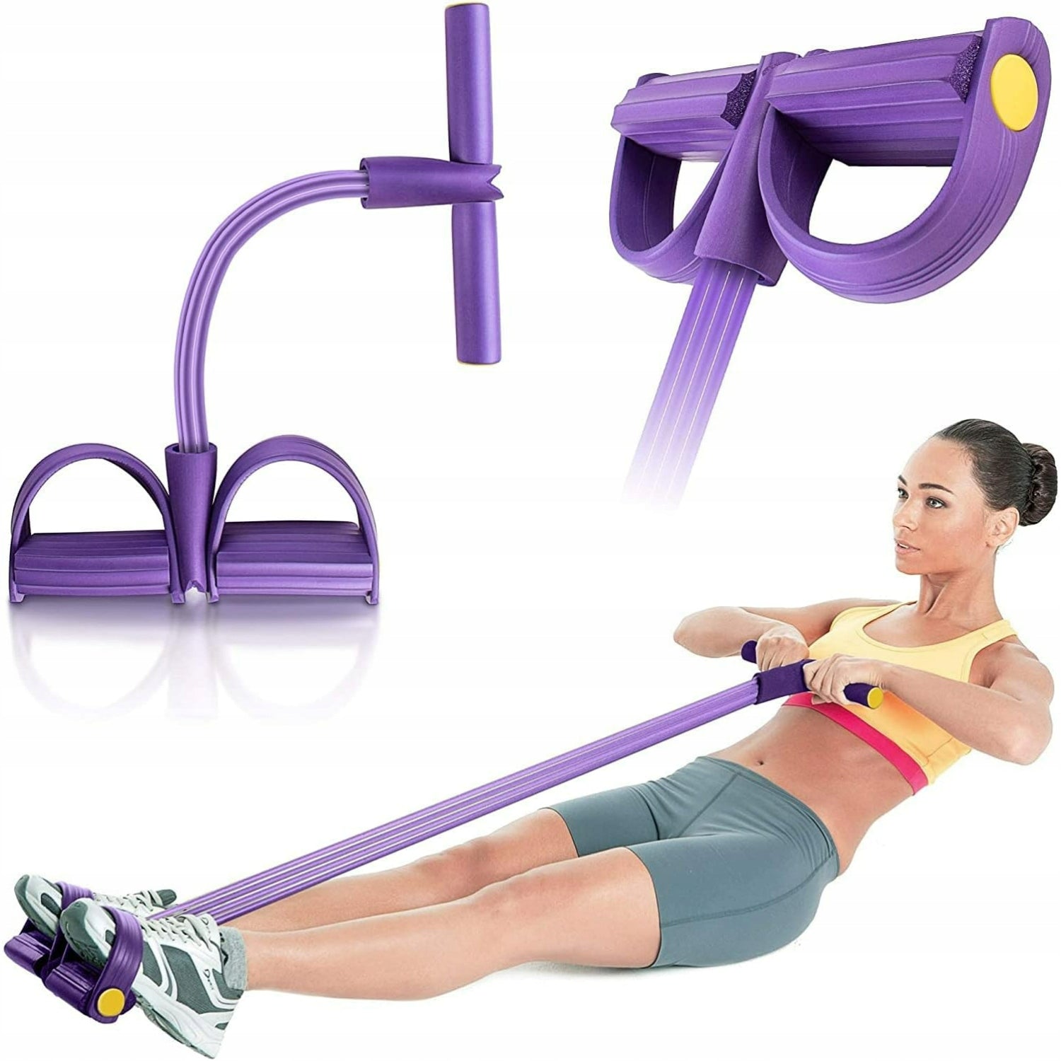 4-TUBE LEG EXERCISE PULLER WITH PEDALS YOGA ELASTIC ROPE-PURPLE