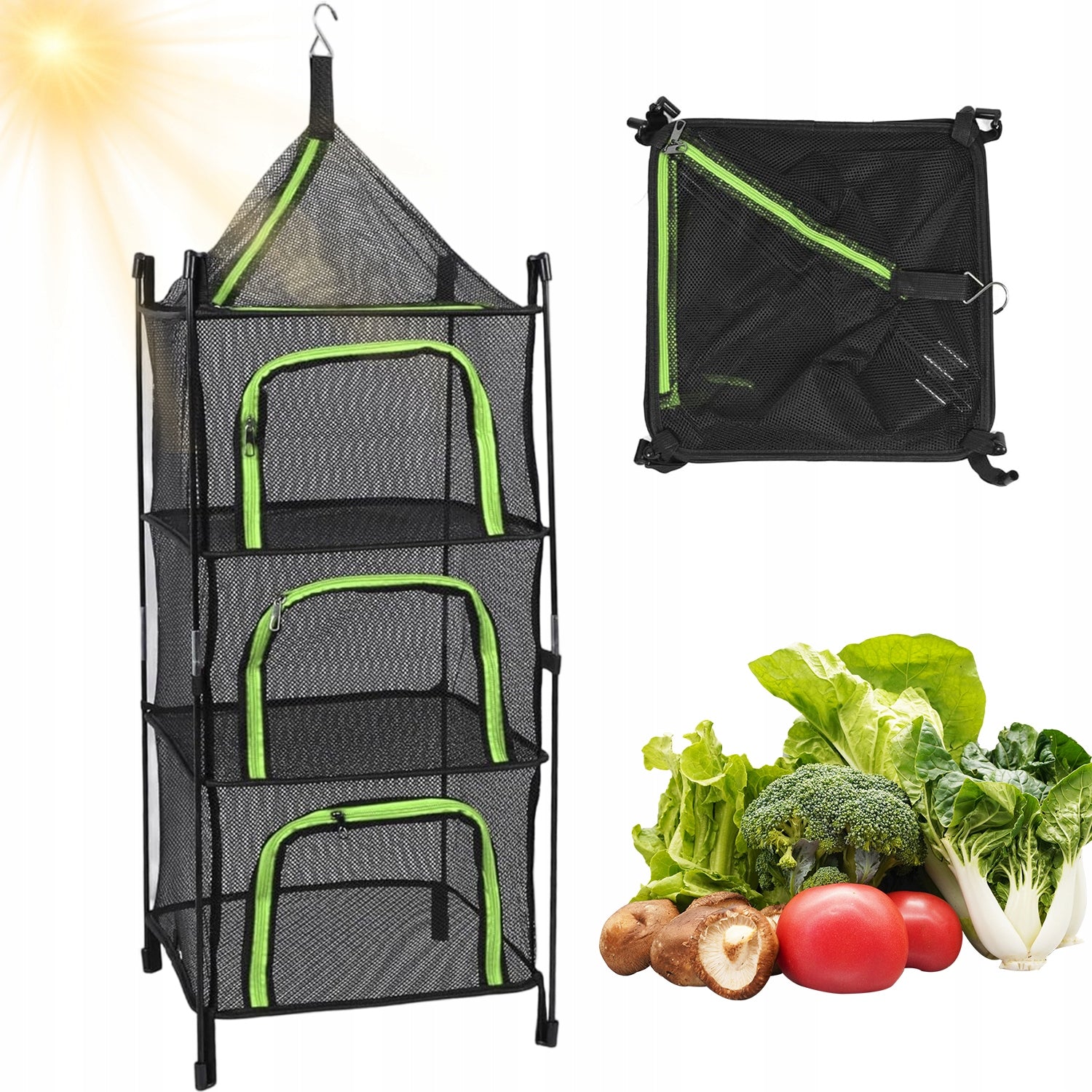 4-Tier Mesh Layer Hanging Dryer with Mosquito Net for Fruit