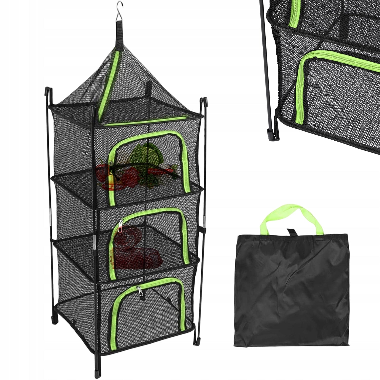 4 Tier Mesh Layer Hanging Dryer with Mosquito Net for Herb Fruit