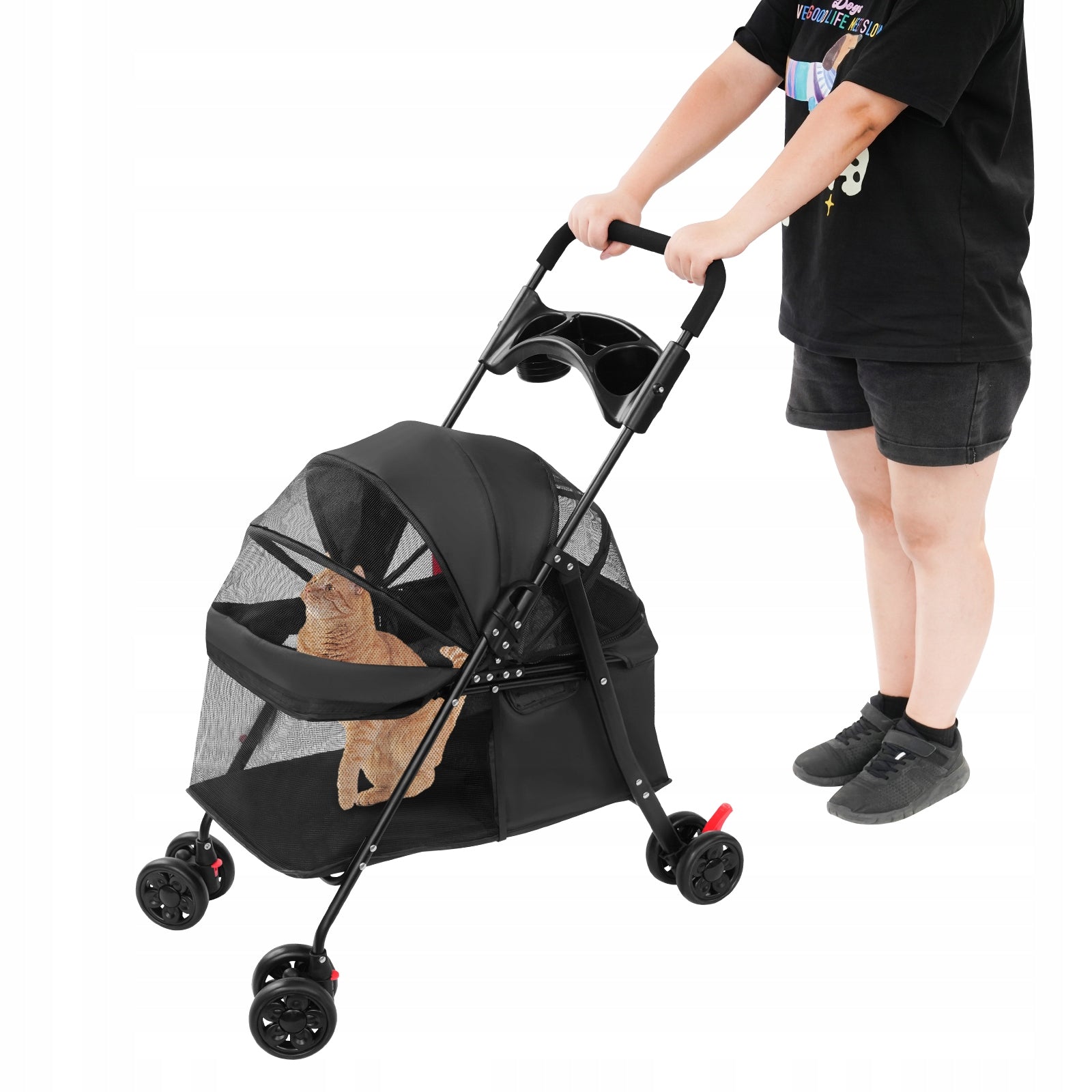 4-Wheel Folding Pet Stroller Mesh Windows, Lightweight Pet Cart Maximum animal weight 15 kg