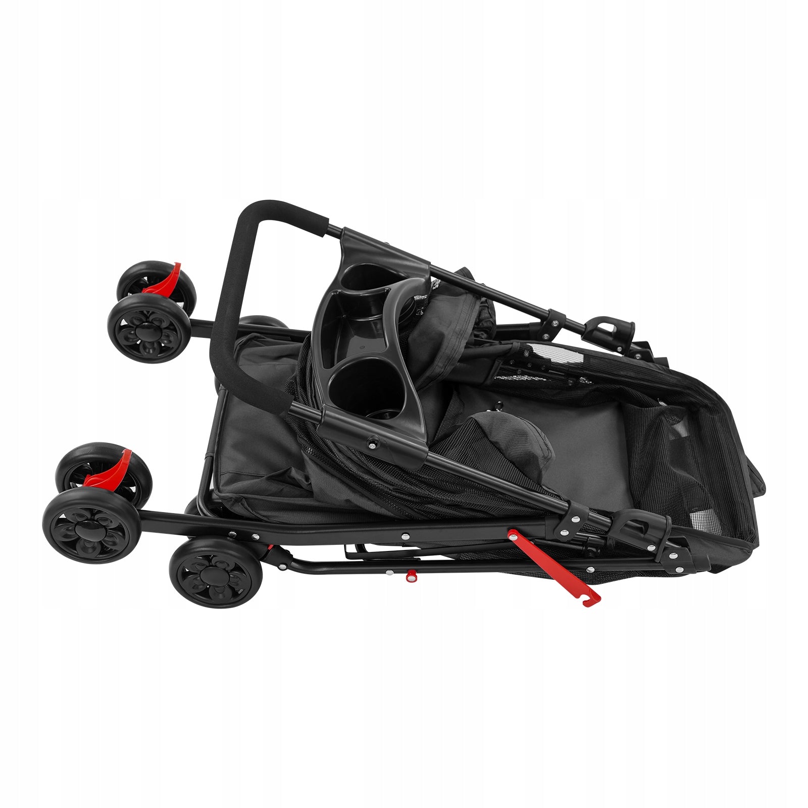 4-Wheel Folding Pet Stroller Mesh Windows, Lightweight Pet Cart Size M