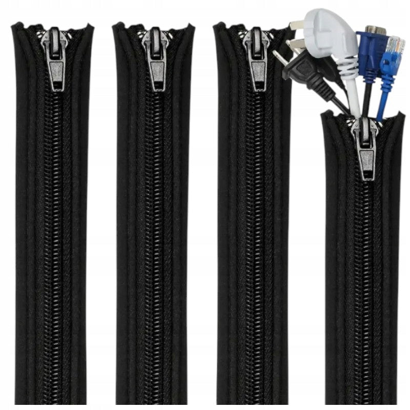 4 X ORGANIZER GRILLE BRAID NEOPRENE COVER FOR CABLE WIRES BLACK
